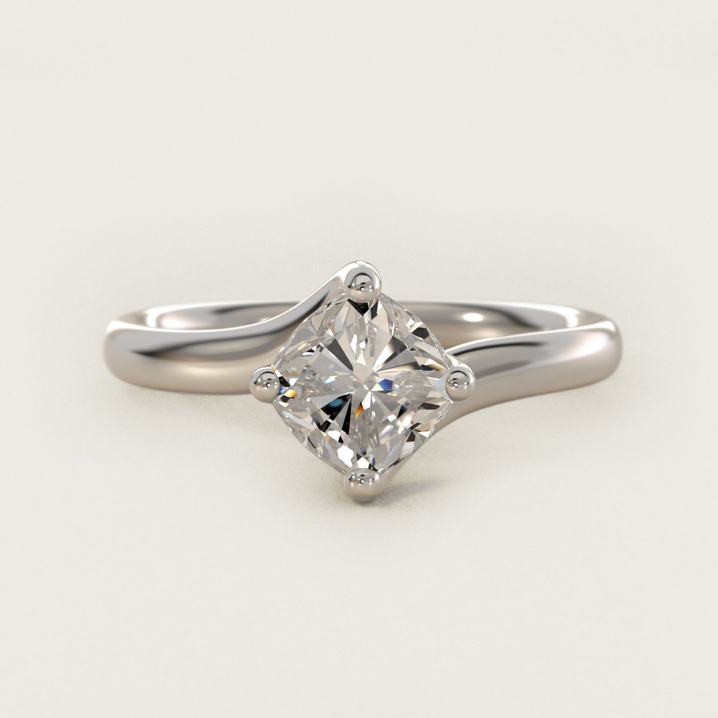 Bypass Solitaire Engagement Ring in 14k White Gold By Zac Zac Posen - Cushion Center