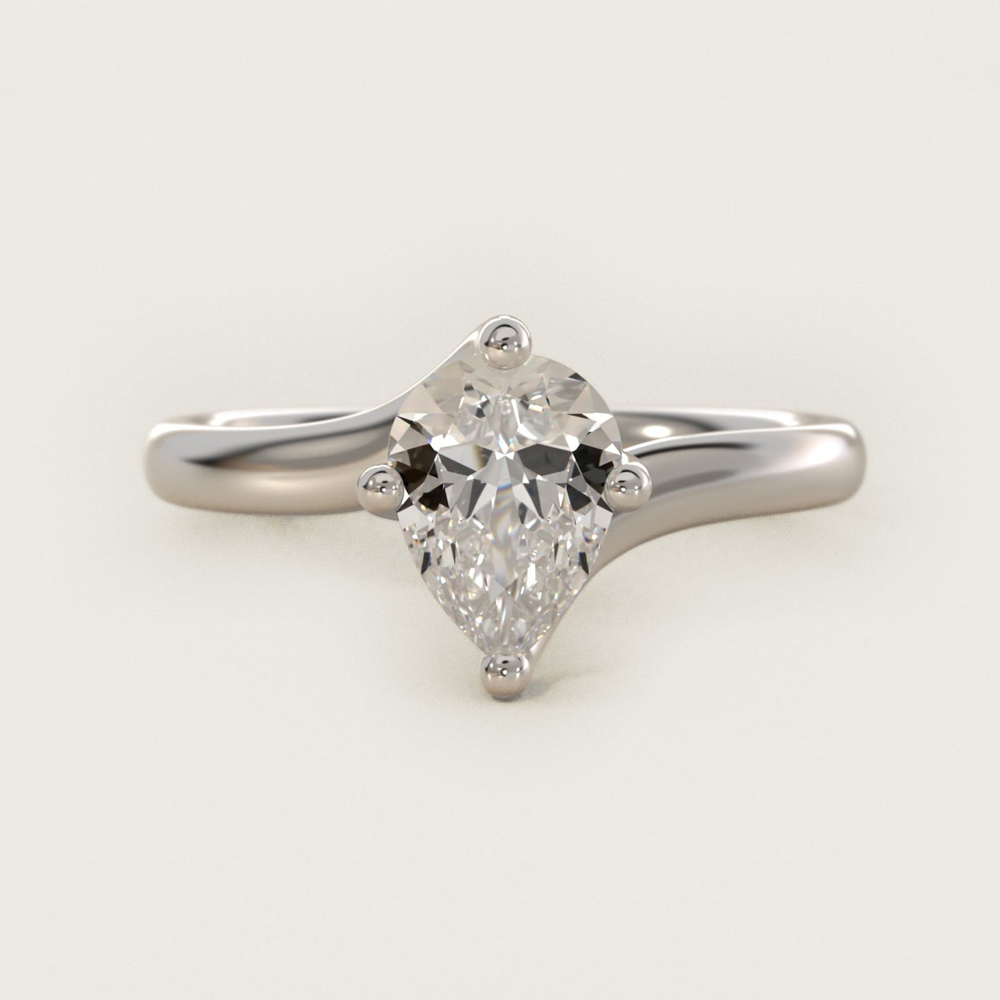 Bypass Solitaire Engagement Ring in 18k White Gold By Zac Zac Posen - Pear Center