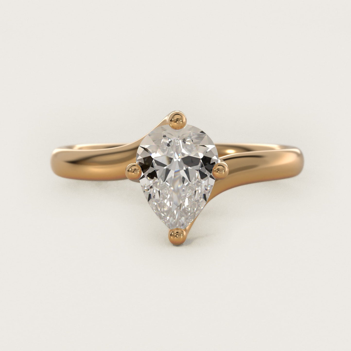 Bypass Solitaire Engagement Ring in 14K Yellow Gold By Zac Zac Posen - Pear Center