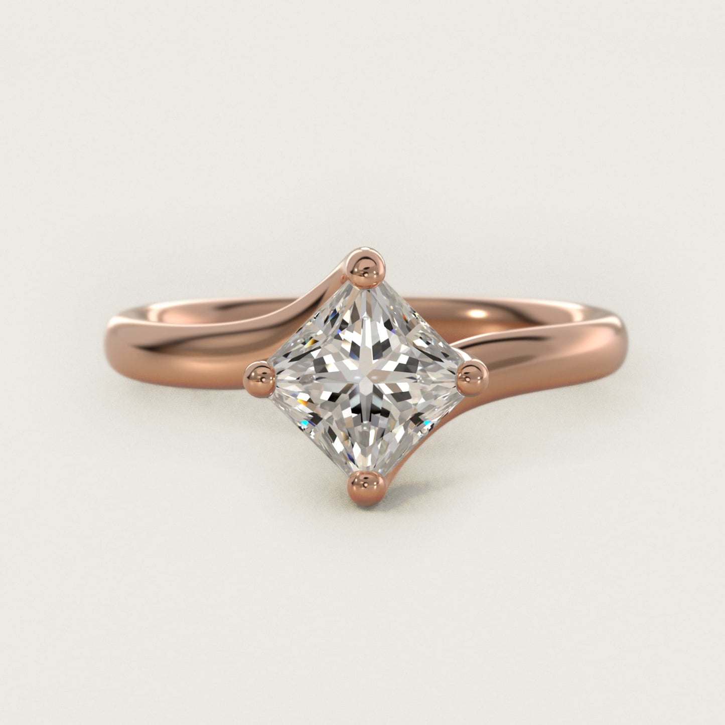 Bypass Solitaire Engagement Ring in 18k Rose Gold By Zac Zac Posen - Princess Center