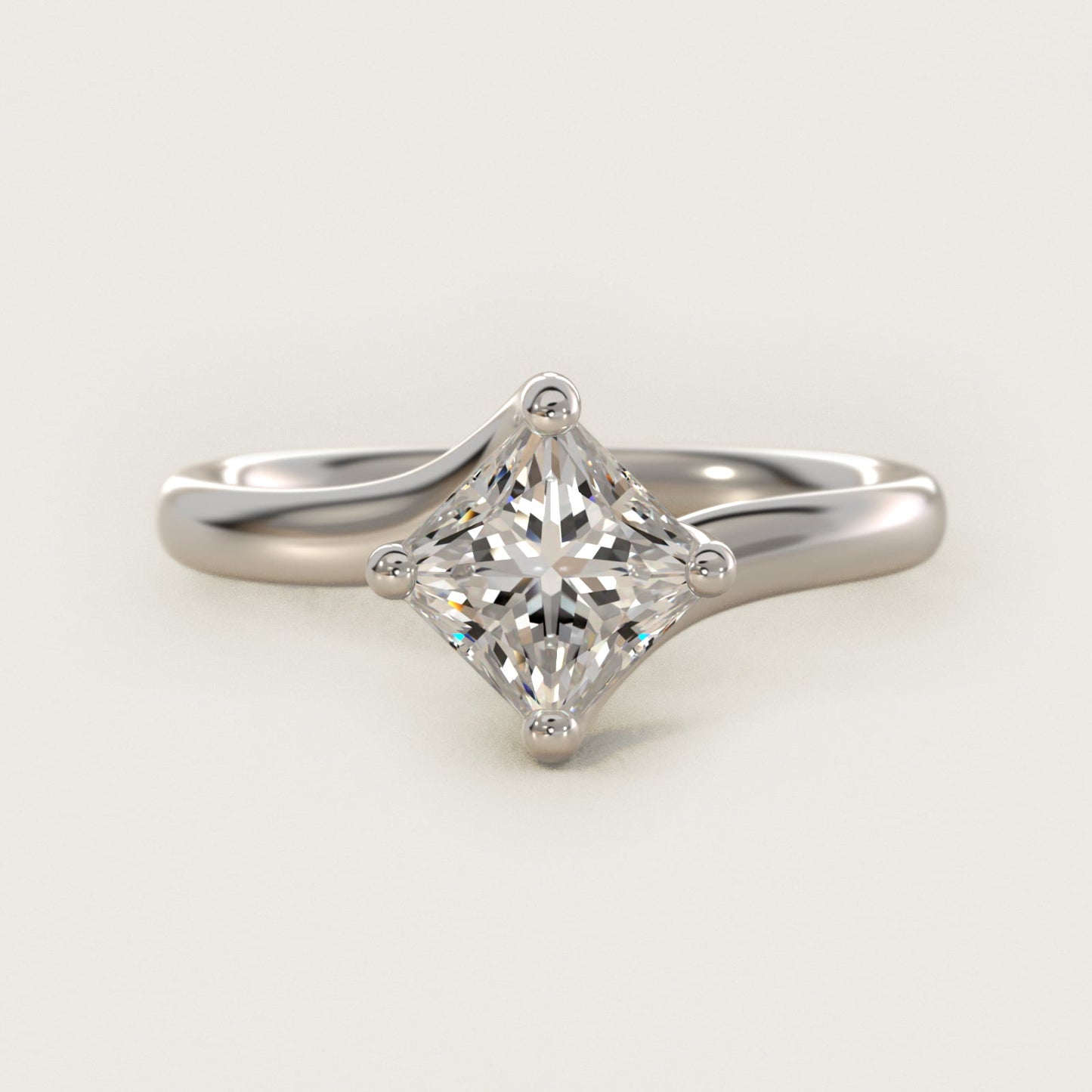 Bypass Solitaire Engagement Ring in 14k White Gold By Zac Zac Posen - Princess Center