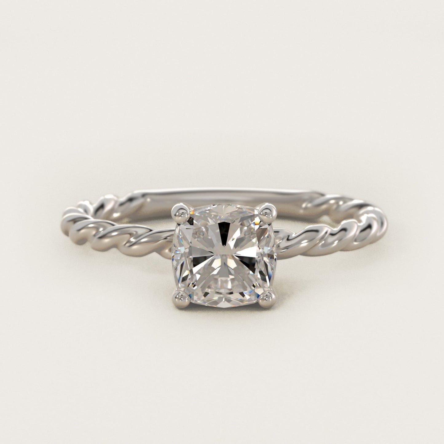 Cable Solitaire Engagement Ring In 14K White Gold By James Allen - Cushion Center