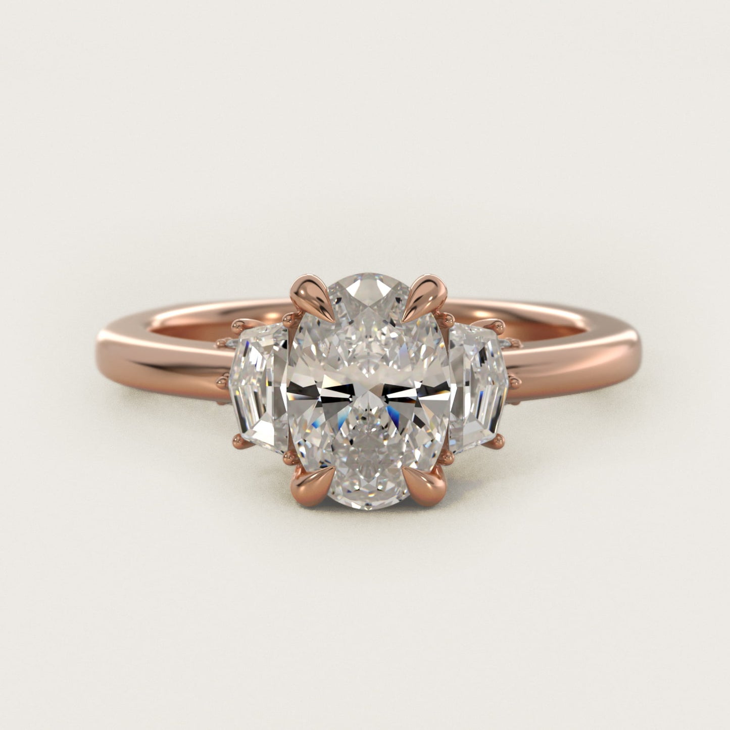 Cadillac Three Stone Engagement Ring in 14k Rose Gold (1/3 ct. tw.) By Bella Vaughan - Oval Center