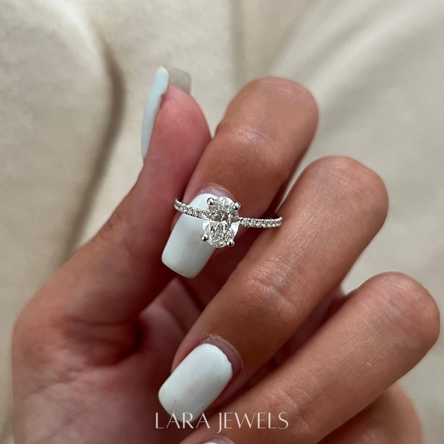 1.0- 3.0CT Oval Lab Grown Diamond Hidden Halo & Pave Engagement Ring