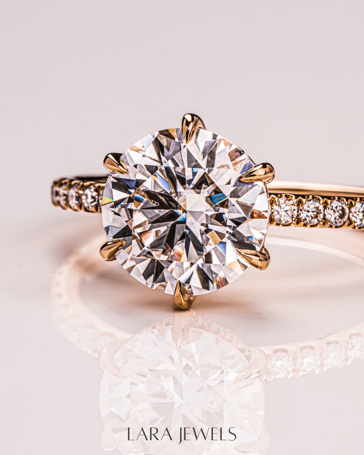 1.0 CT-3.75 CT Round Lab Grown Diamond Hidden Halo Pave Setting Engagement Ring