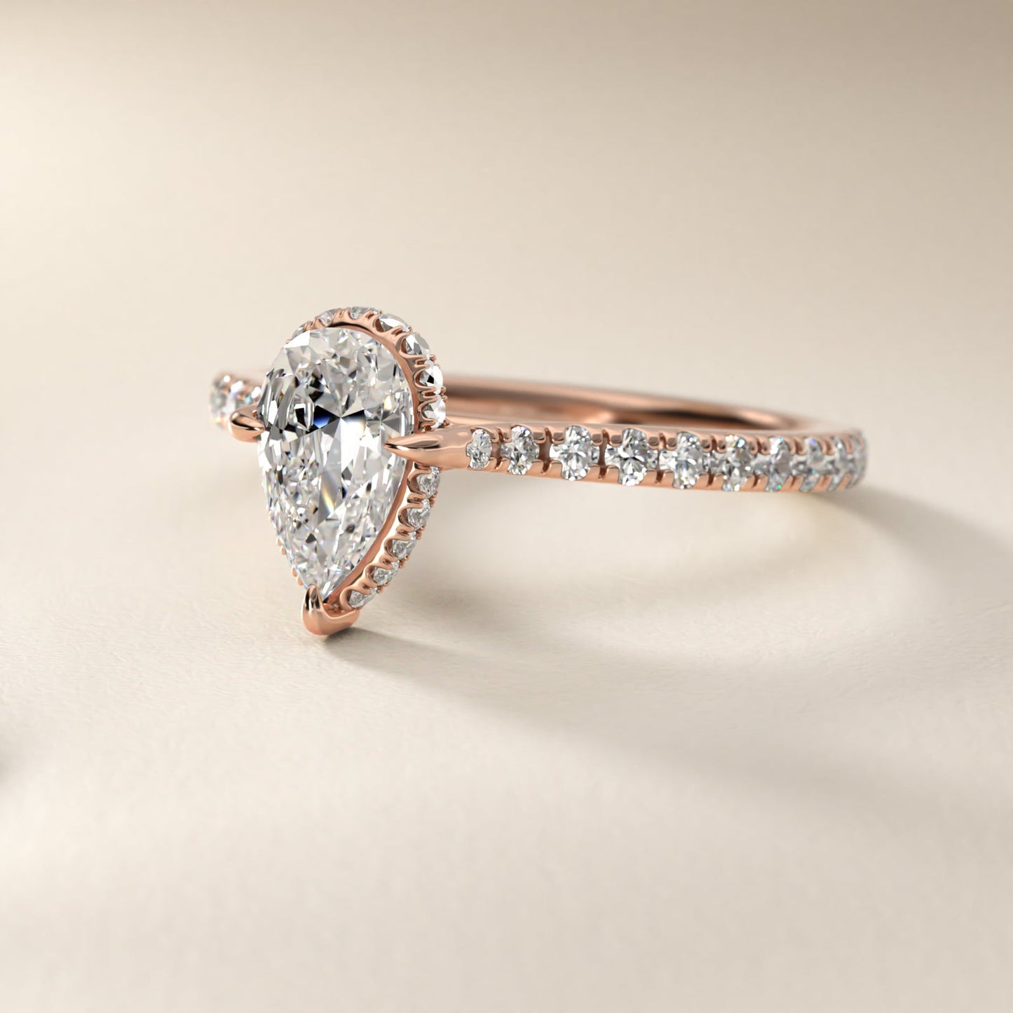 Cathedral PavŽ Crown Diamond Engagement Ring In 18k Rose Gold By James Allen - Pear Center