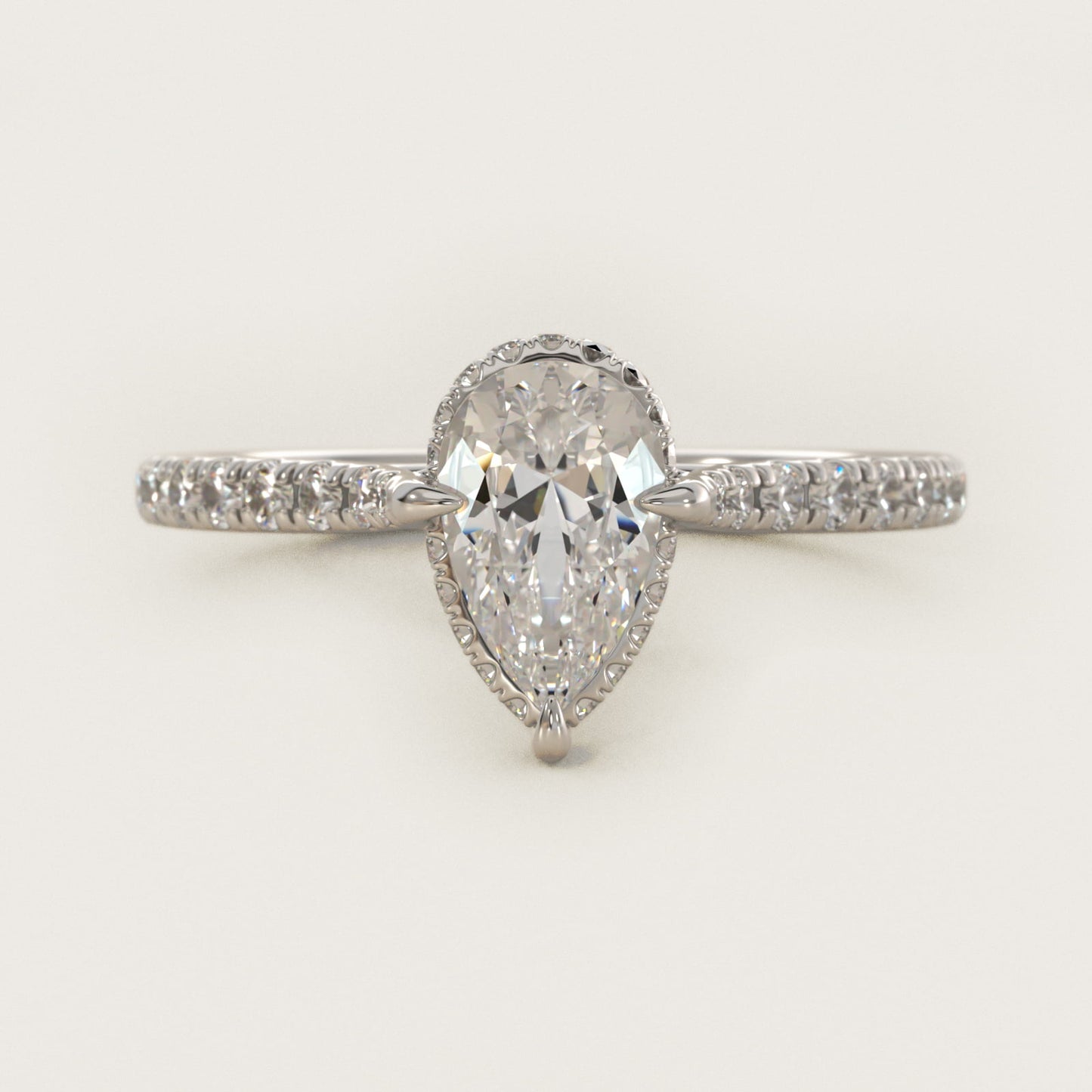 Cathedral PavŽ Crown Diamond Engagement Ring In 18k White Gold By James Allen - Pear Center