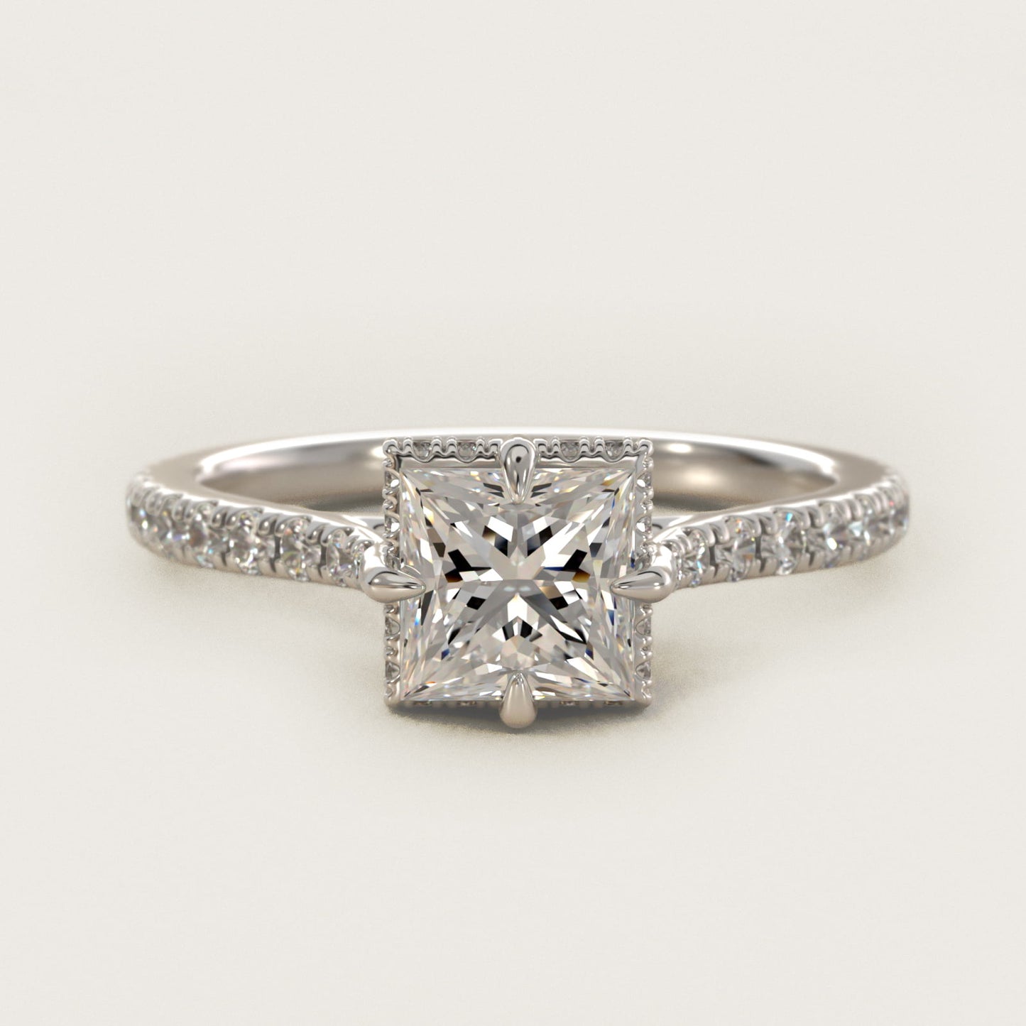 Cathedral PavŽ Crown Diamond Engagement Ring In 14K White Gold By James Allen - Princess Center