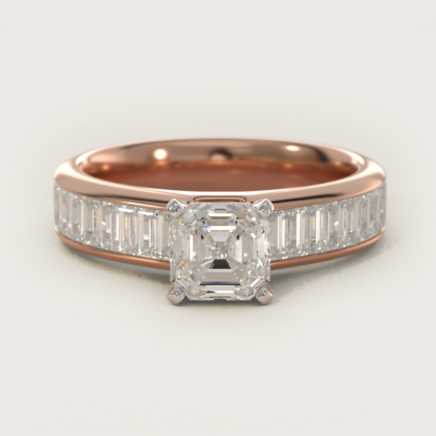 Channel Set Baguette Diamond Engagement Ring in 14k Rose Gold (1 ct. tw.) - Asscher Center