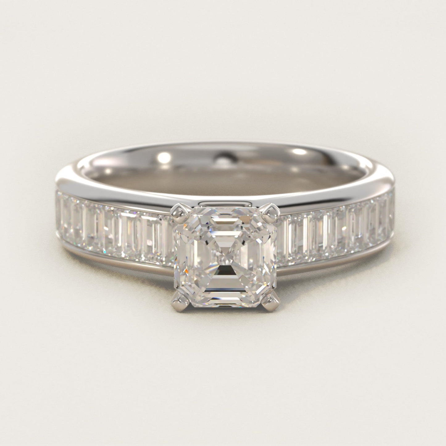 Channel Set Baguette Diamond Engagement Ring in 14k White Gold (1 ct. tw.) - Asscher Center