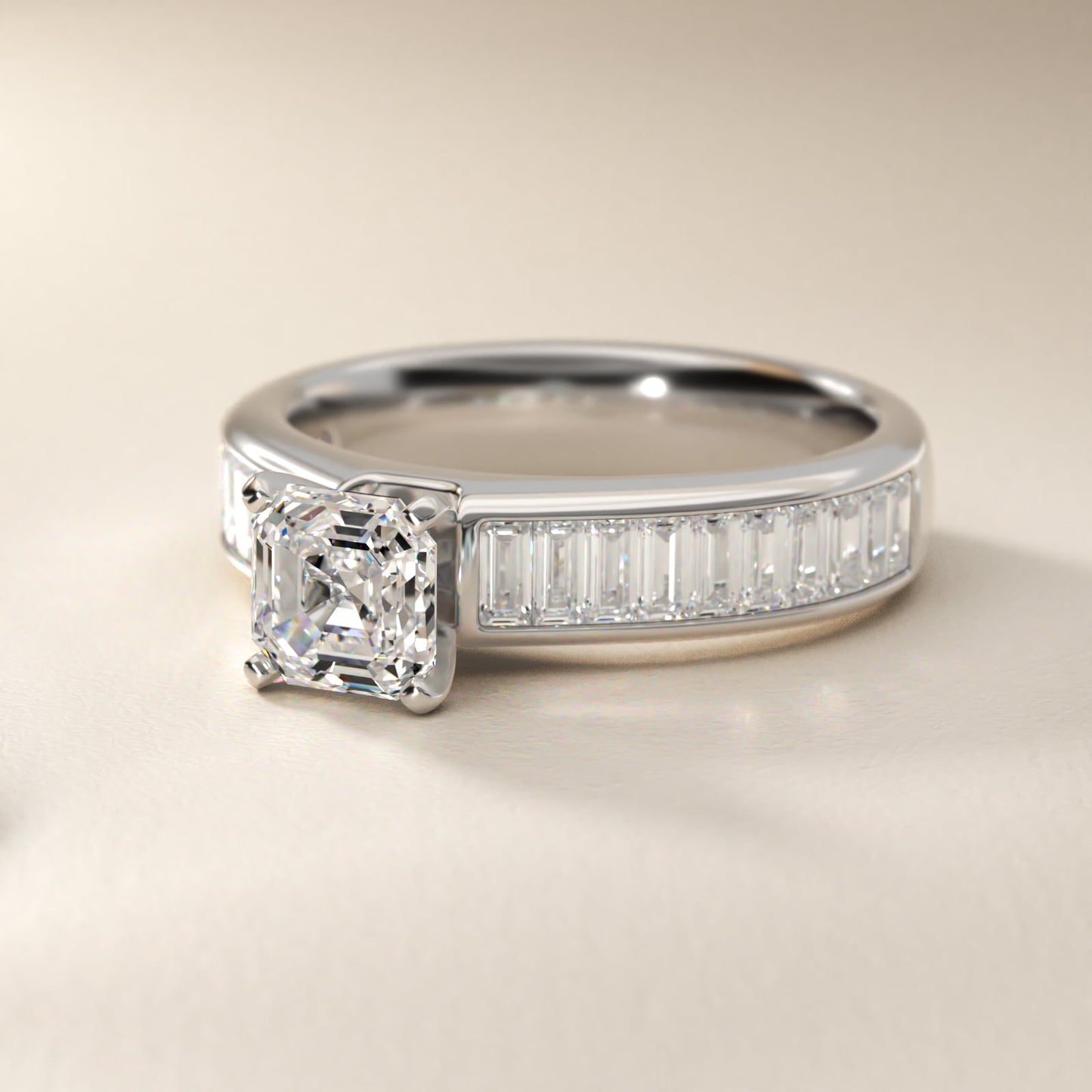 Channel Set Baguette Diamond Engagement Ring in Platinum (1 ct. tw.) - Asscher Center