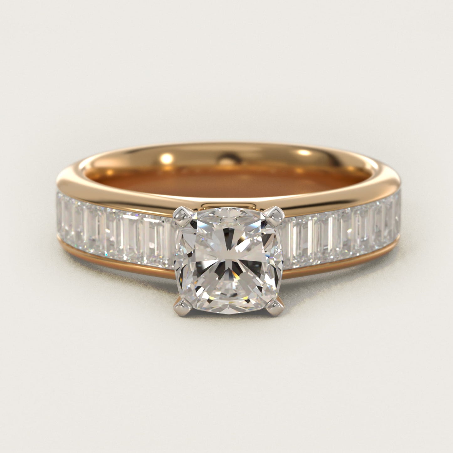 Channel Set Baguette Diamond Engagement Ring in 18k Yellow Gold (1 ct. tw.) - Cushion Center