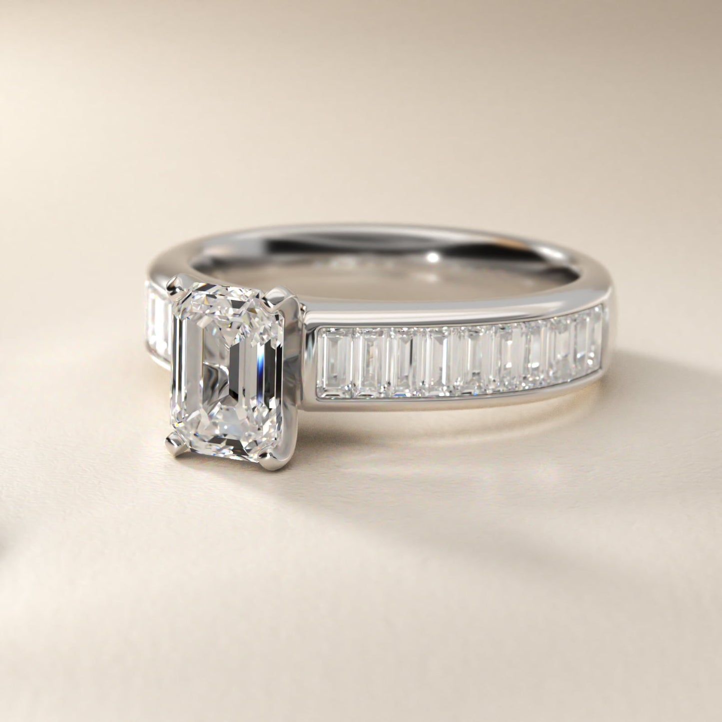 Channel Set Baguette Diamond Engagement Ring in Platinum (1 ct. tw.) - Emerald Center