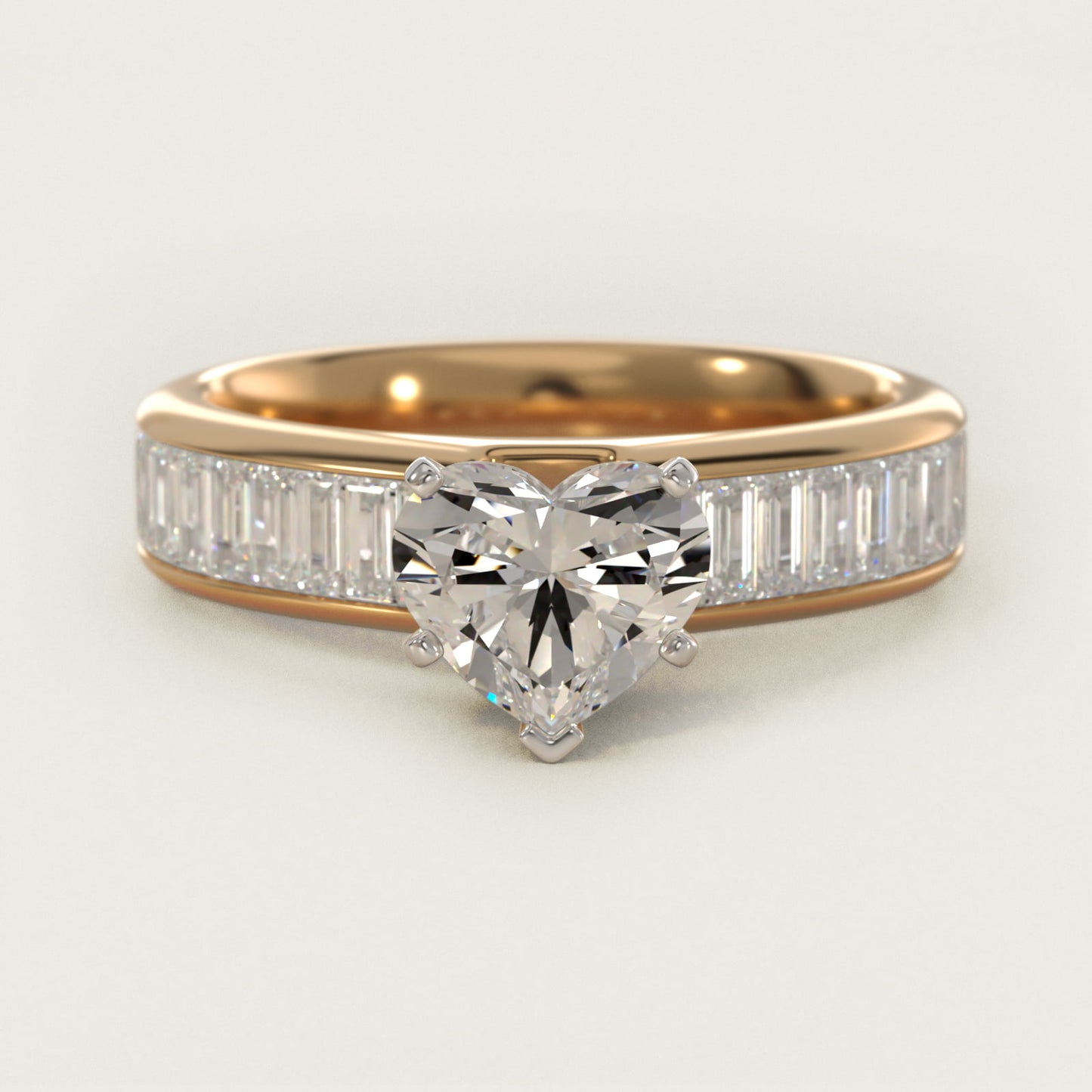 Channel Set Baguette Diamond Engagement Ring in 14k Yellow Gold (1 ct. tw.) - Heart Center