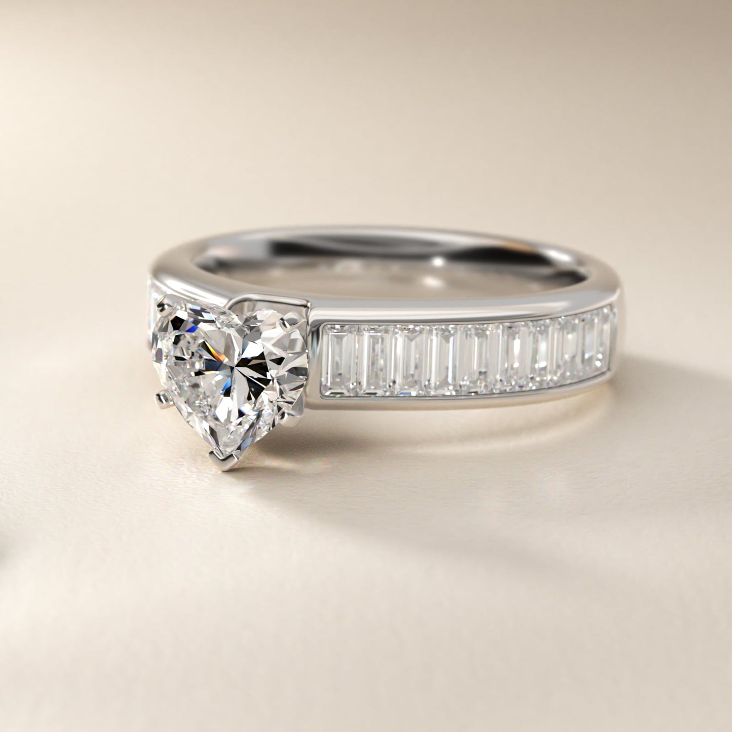 Channel Set Baguette Diamond Engagement Ring in Platinum (1 ct. tw.) - Heart Center