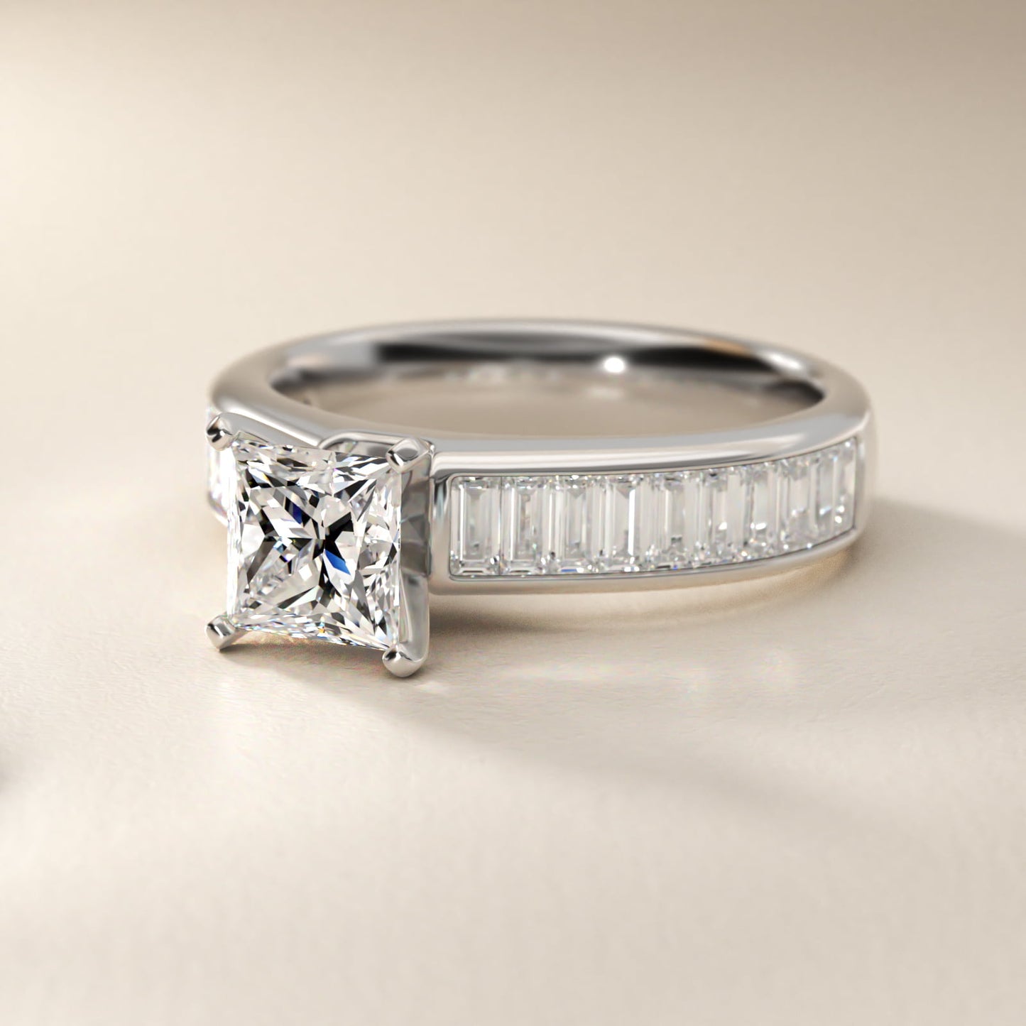 Channel Set Baguette Diamond Engagement Ring in Platinum (1 ct. tw.) - Princess Center