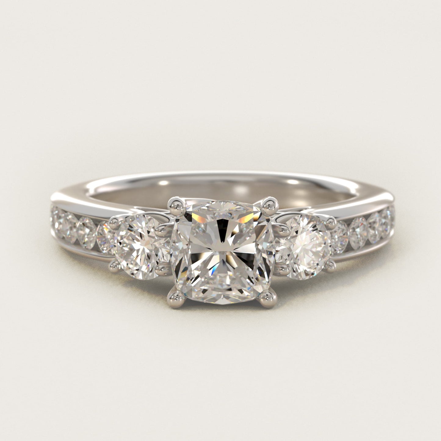 Channel Set Diamond Three Stone Engagement Ring In Platinum By James Allen - Cushion Center