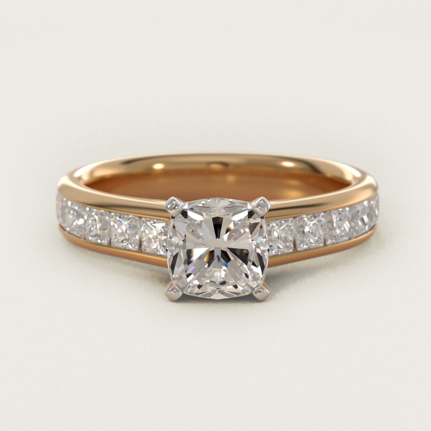 Channel Set Princess Diamond Engagement Ring in 18k Yellow Gold (1 ct. tw.) - Cushion Center