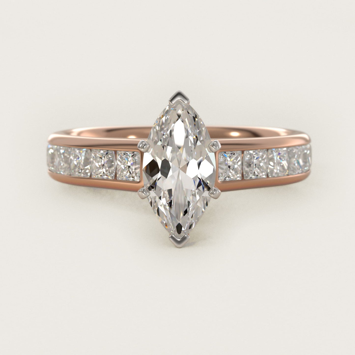 Channel Set Princess Diamond Engagement Ring in 14k Rose Gold (1 ct. tw.) - Marquise Center