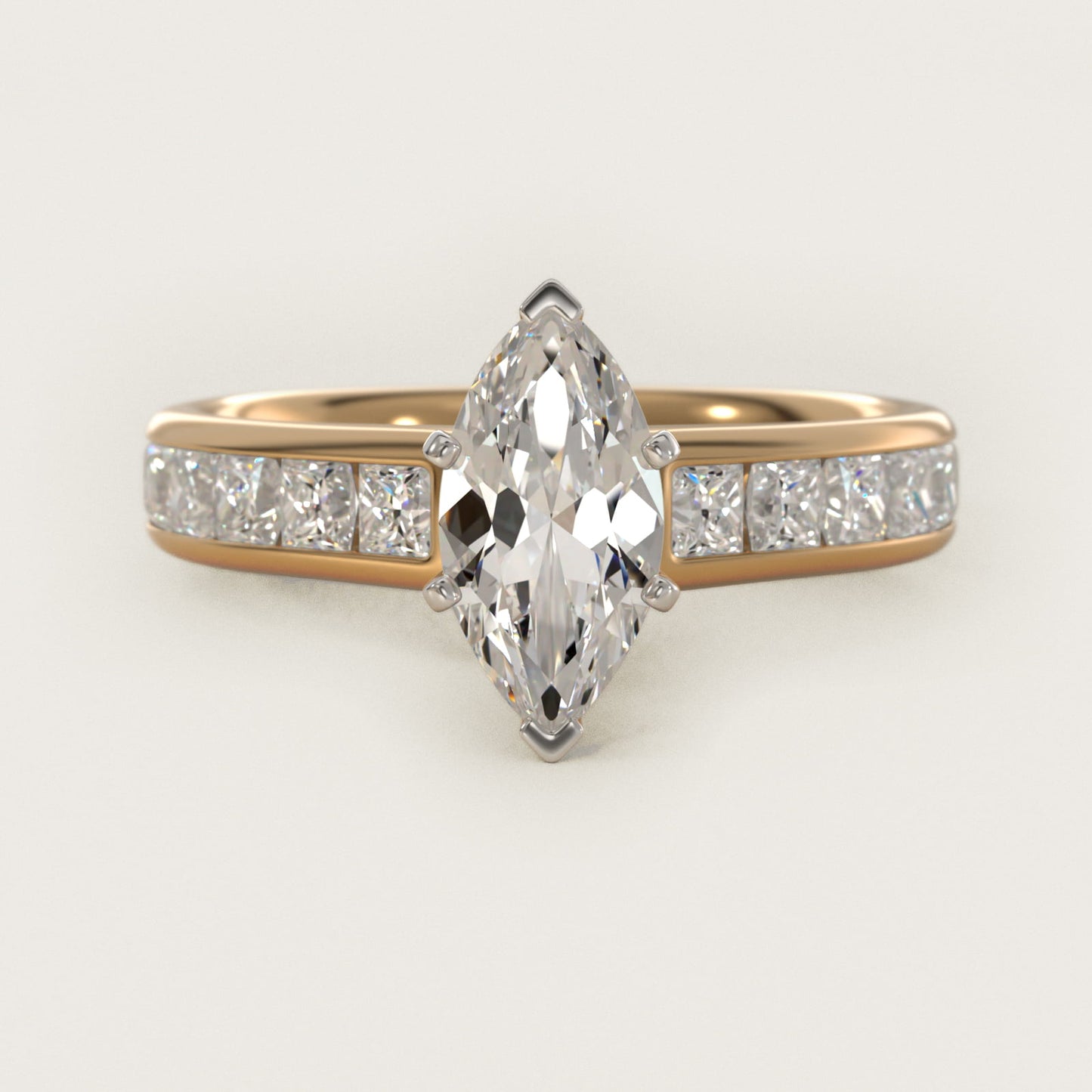 Channel Set Princess Diamond Engagement Ring in 18k Yellow Gold (1 ct. tw.) - Marquise Center
