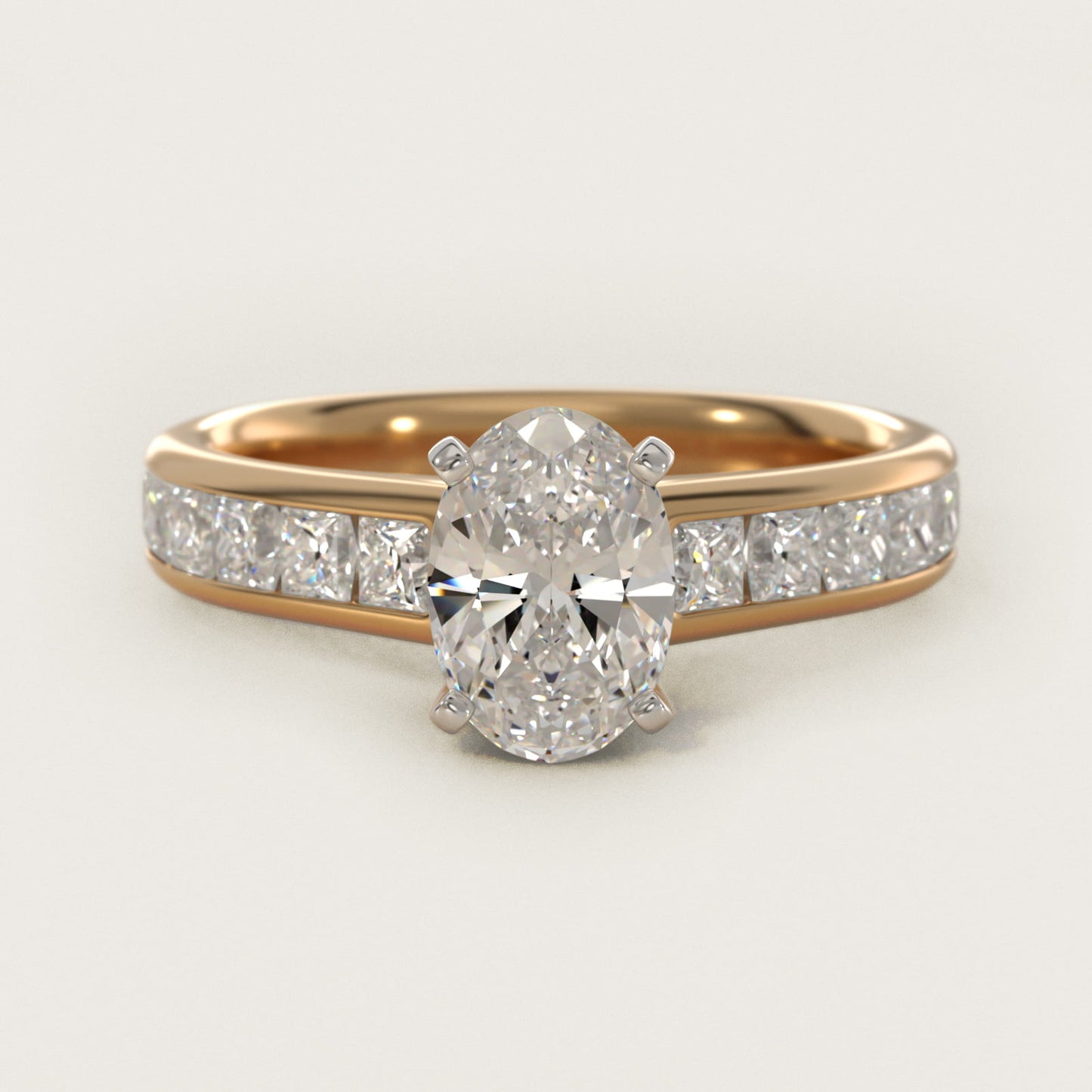 Channel Set Princess Diamond Engagement Ring in 14k Yellow Gold (1 ct. tw.) - Oval Center