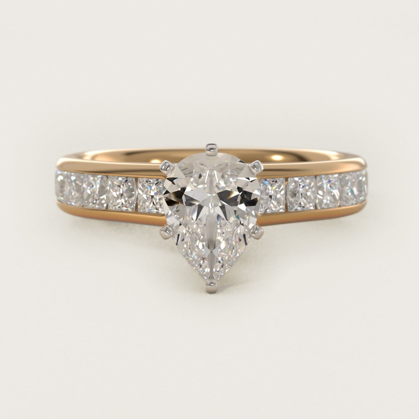 Channel Set Princess Diamond Engagement Ring in 14k Yellow Gold (1 ct. tw.) - Pear Center