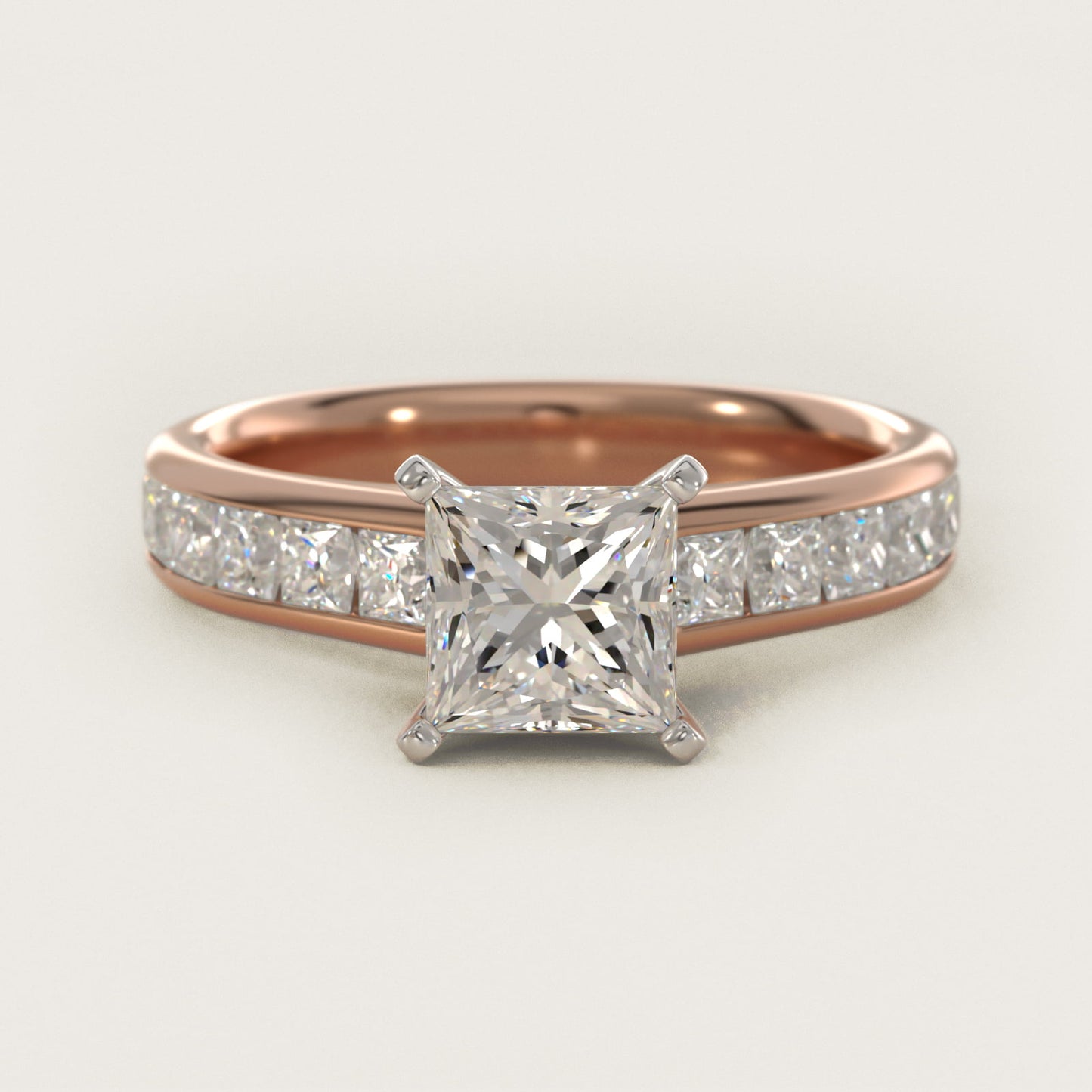 Channel Set Princess Diamond Engagement Ring in 18k Rose Gold (1 ct. tw.) - Princess Center