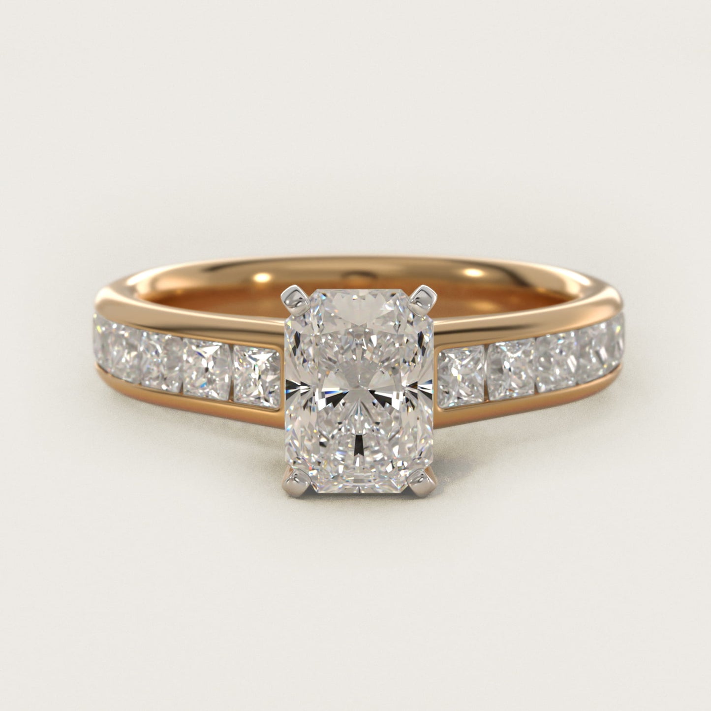 Channel Set Princess Diamond Engagement Ring in 18k Yellow Gold (1 ct. tw.) - Radiant Center