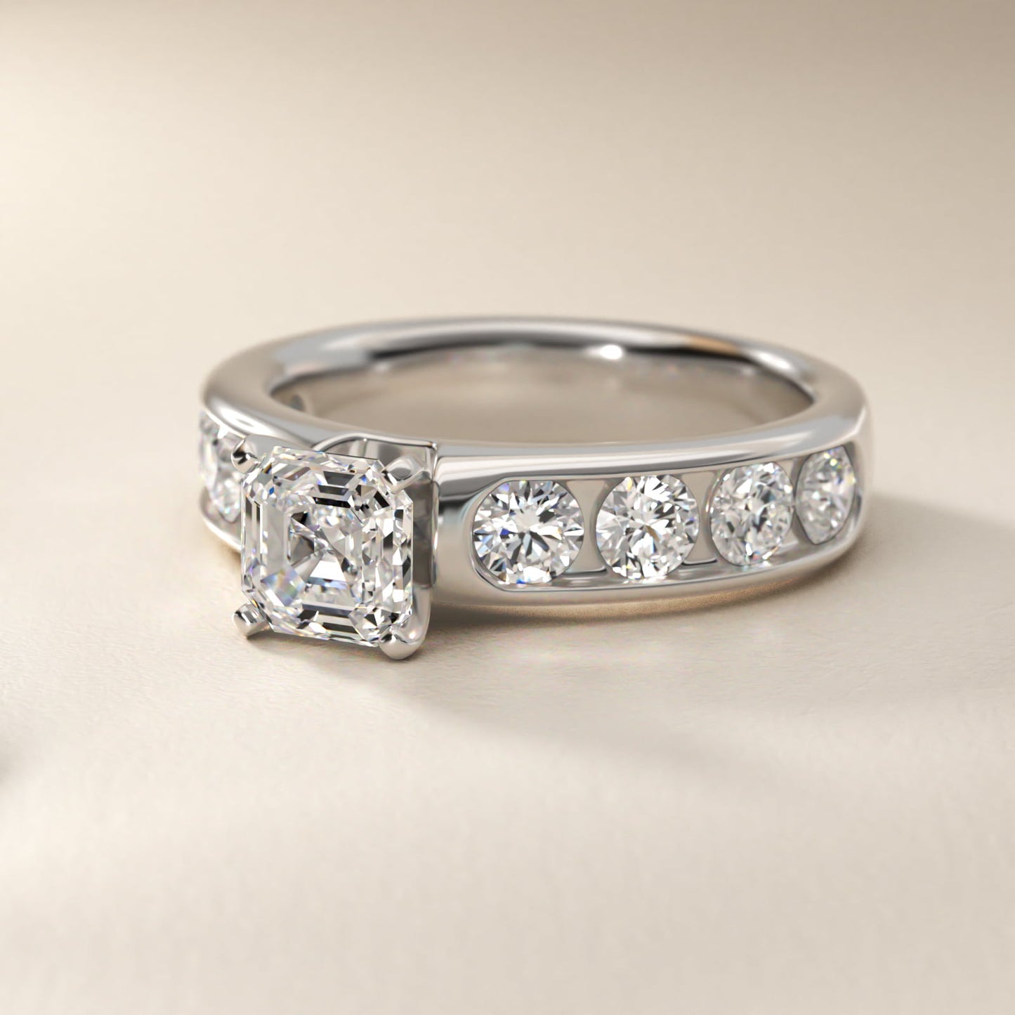 Channel Set Round Diamond Engagement Ring in Platinum (1 1/2 ct. tw.) - Asscher Center