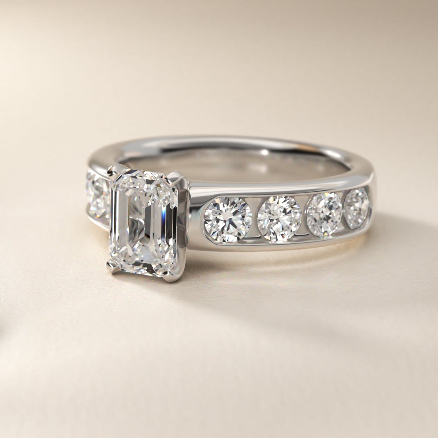Channel Set Round Diamond Engagement Ring in Platinum (1 1/2 ct. tw.) - Emerald Center
