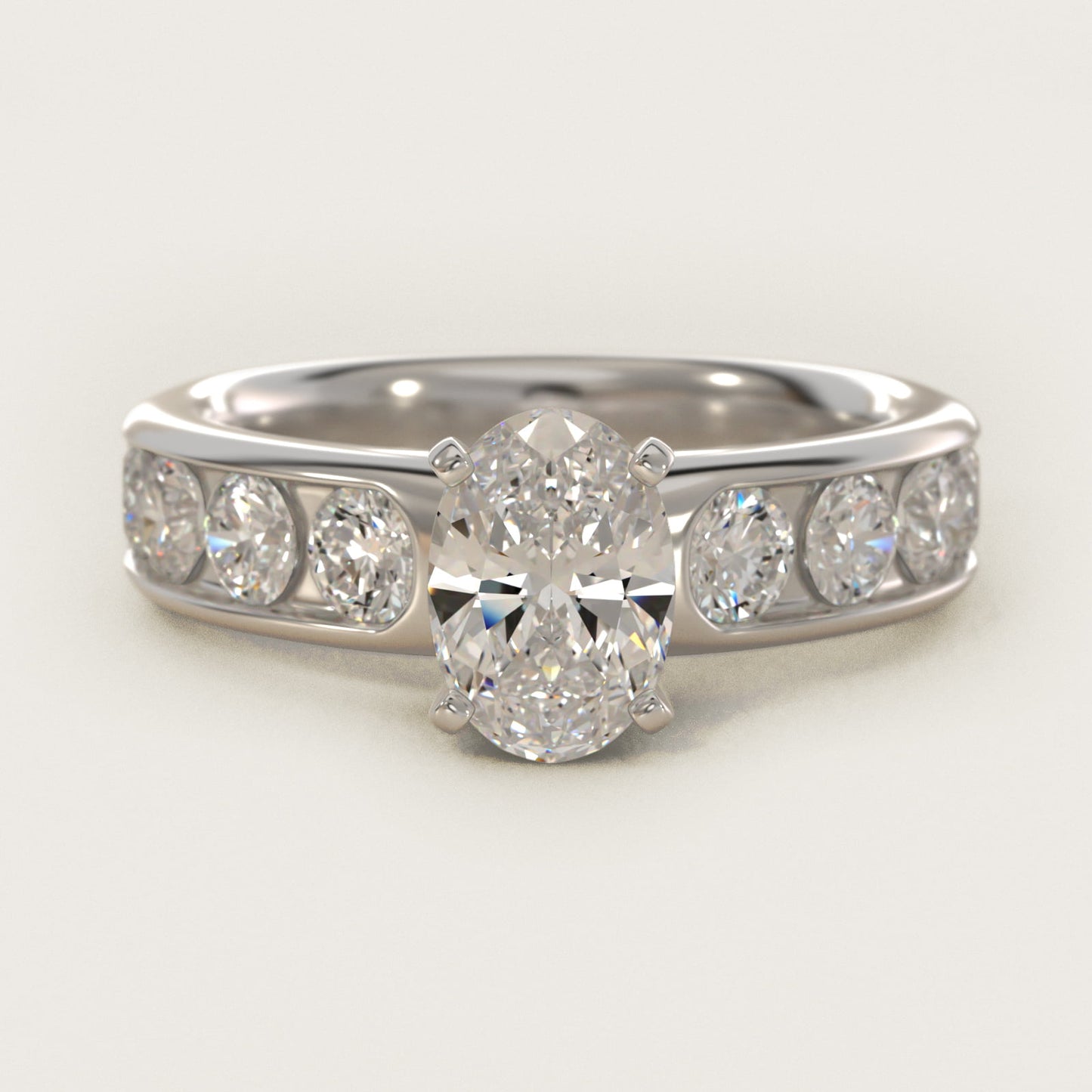Channel Set Round Diamond Engagement Ring in 14k White Gold (1 1/2 ct. tw.) - Oval Center