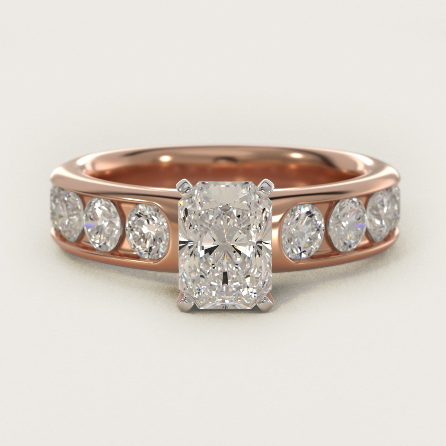 Channel Set Round Diamond Engagement Ring in 14k Rose Gold (1 1/2 ct. tw.) - Radiant Center