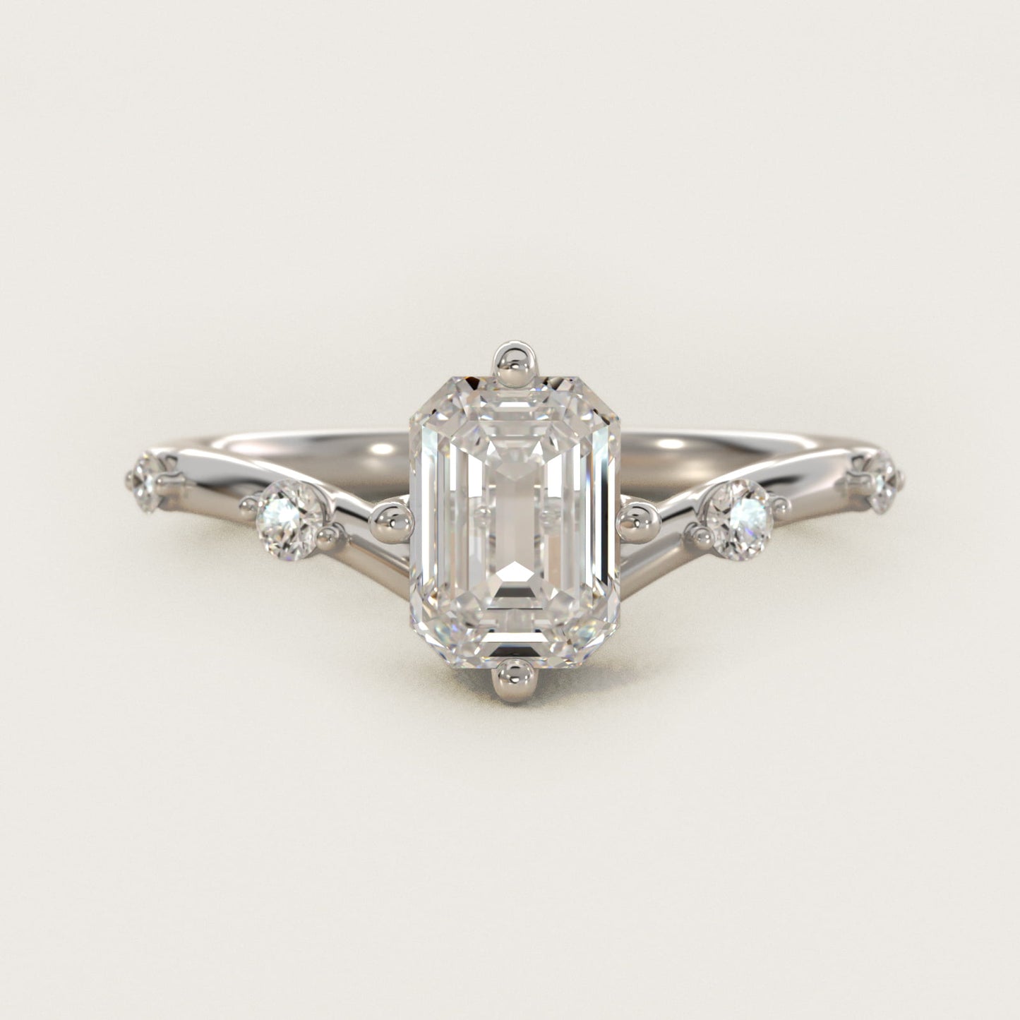 Chevron Diamond Station Side Stone Engagement Ring In 14K White Gold By James Allen - Emerald Center