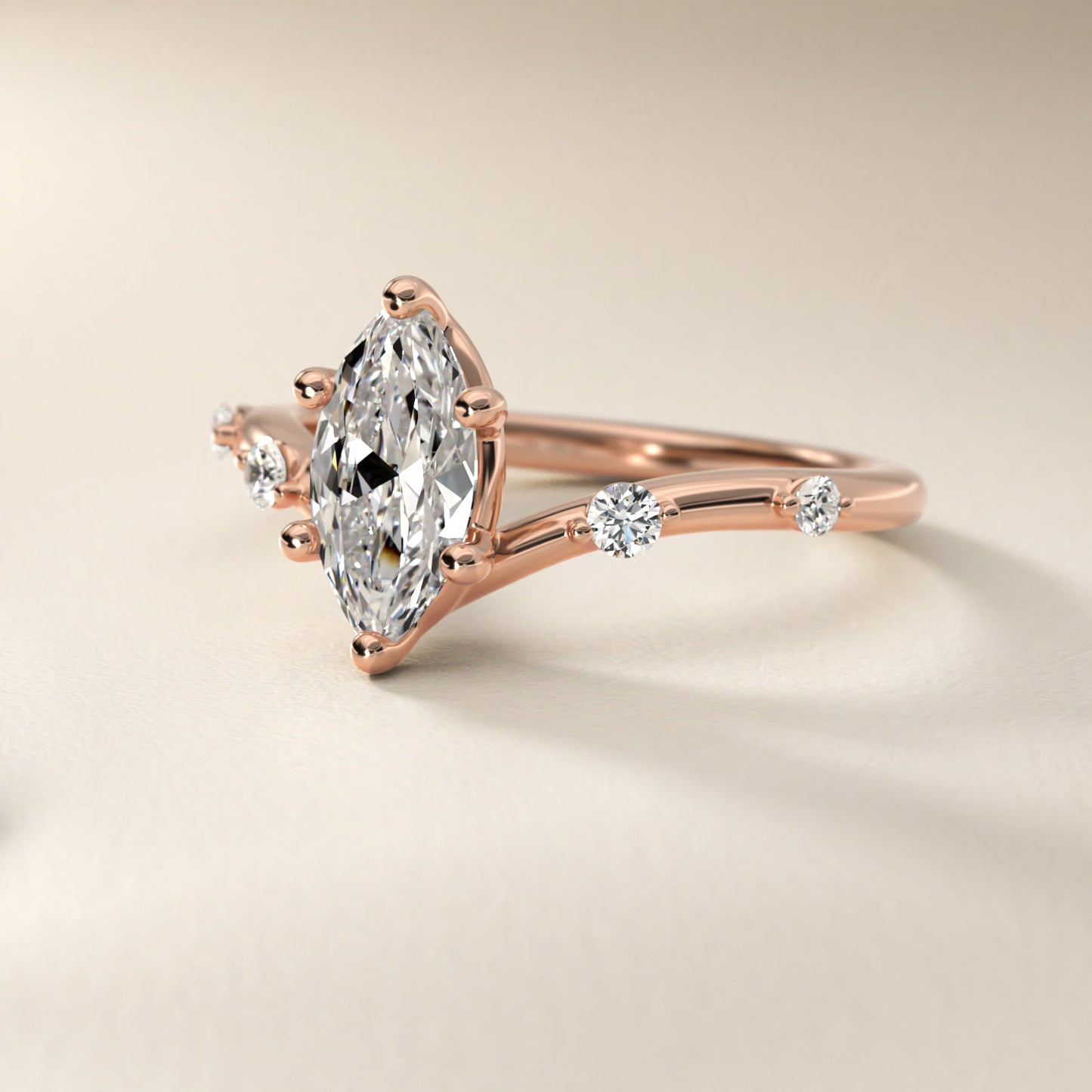 Chevron Diamond Station Side Stone Engagement Ring In 14K Rose Gold By James Allen - Marquise Center