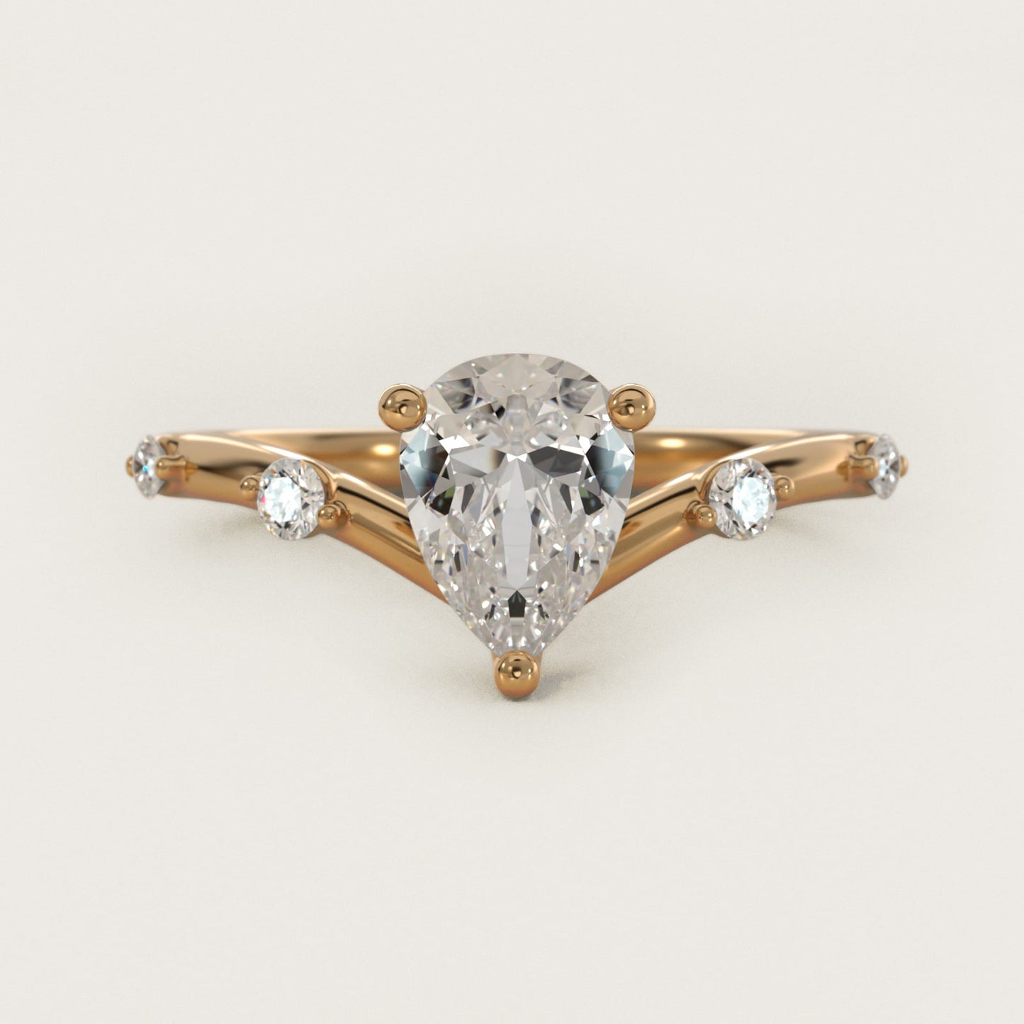 Chevron Diamond Station Side Stone Engagement Ring In 14K Yellow Gold By James Allen - Pear Center