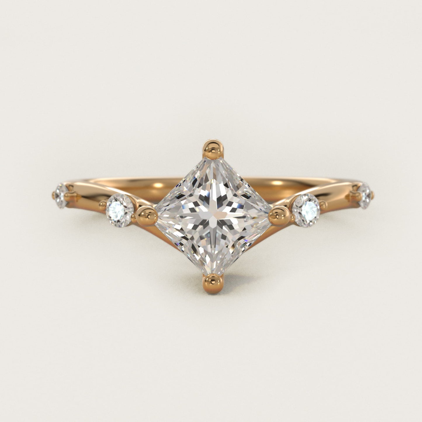 Chevron Diamond Station Side Stone Engagement Ring In 18k Yellow Gold By James Allen - Princess Center