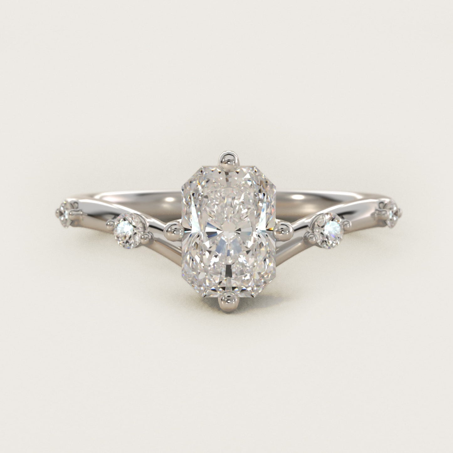 Chevron Diamond Station Side Stone Engagement Ring In 18k White Gold By James Allen - Radiant Center