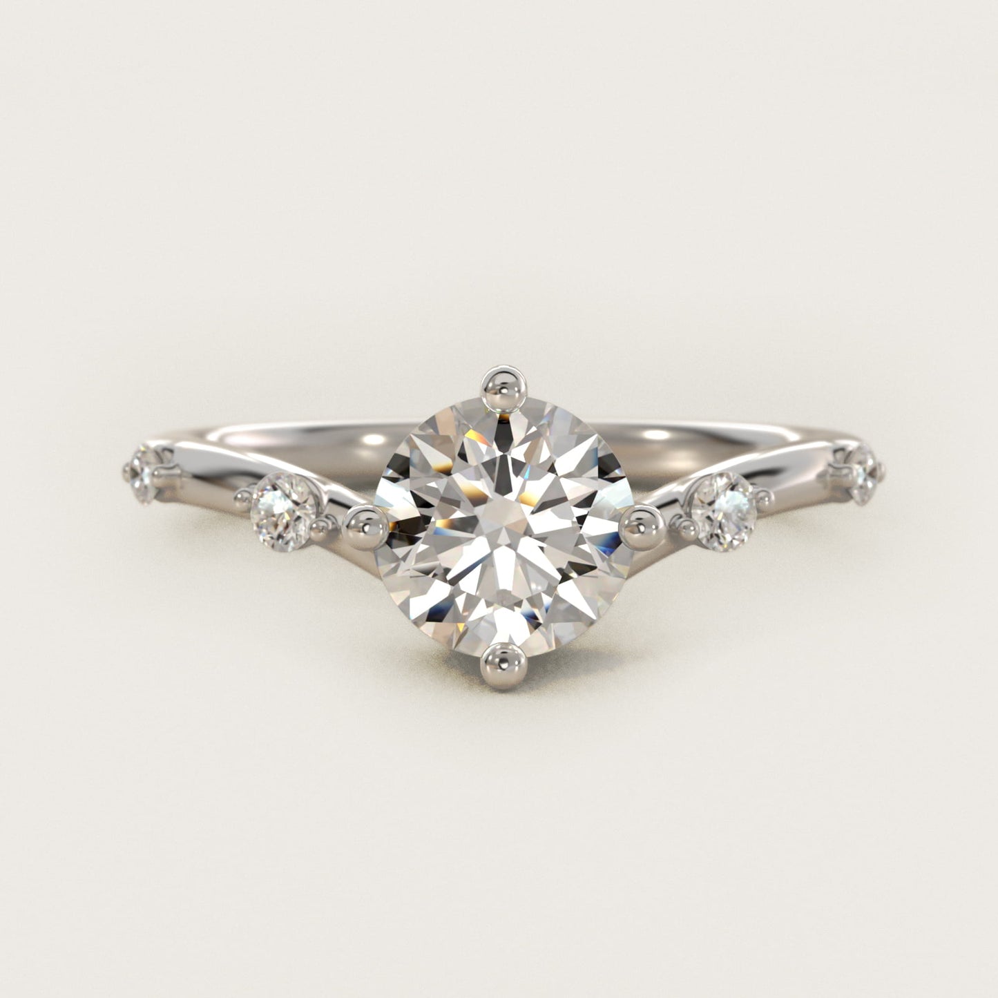 Chevron Diamond Station Side Stone Engagement Ring In 18k White Gold By James Allen - Round Center