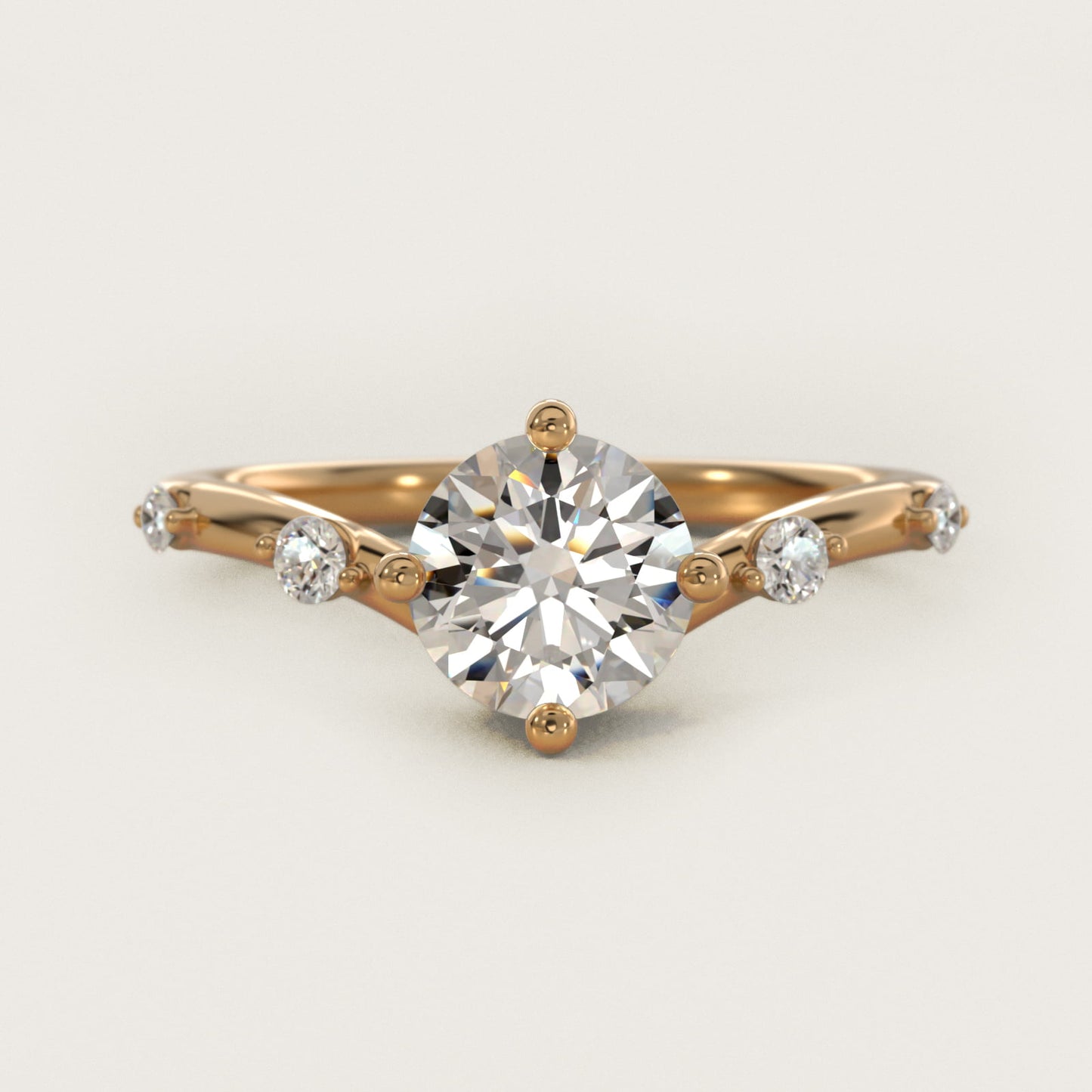Chevron Diamond Station Side Stone Engagement Ring In 18k Yellow Gold By James Allen - Round Center