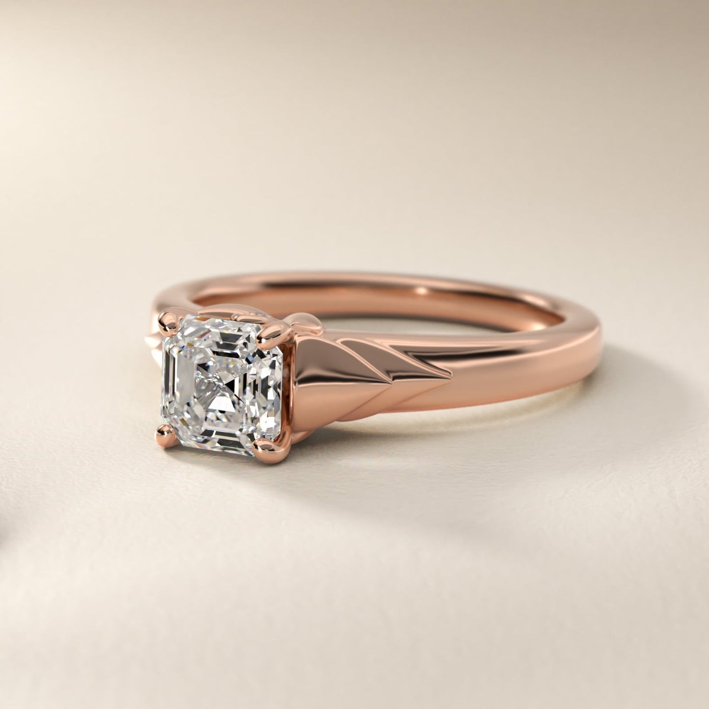 Chevron Solitaire Plus Engagement Ring in 18k Rose Gold - Asscher Center