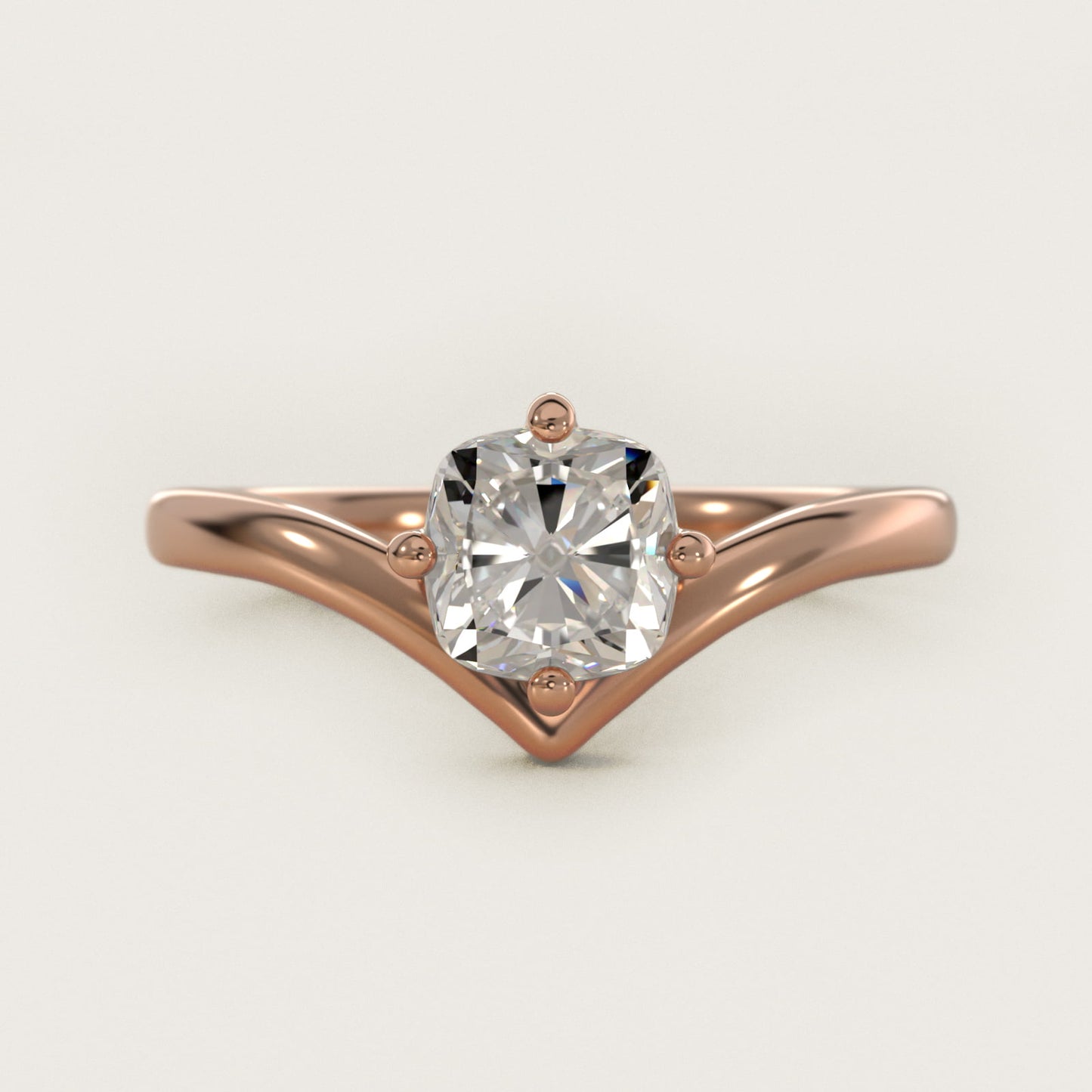 Chevron Solitaire Engagement Ring in 18k Rose Gold - Cushion Center