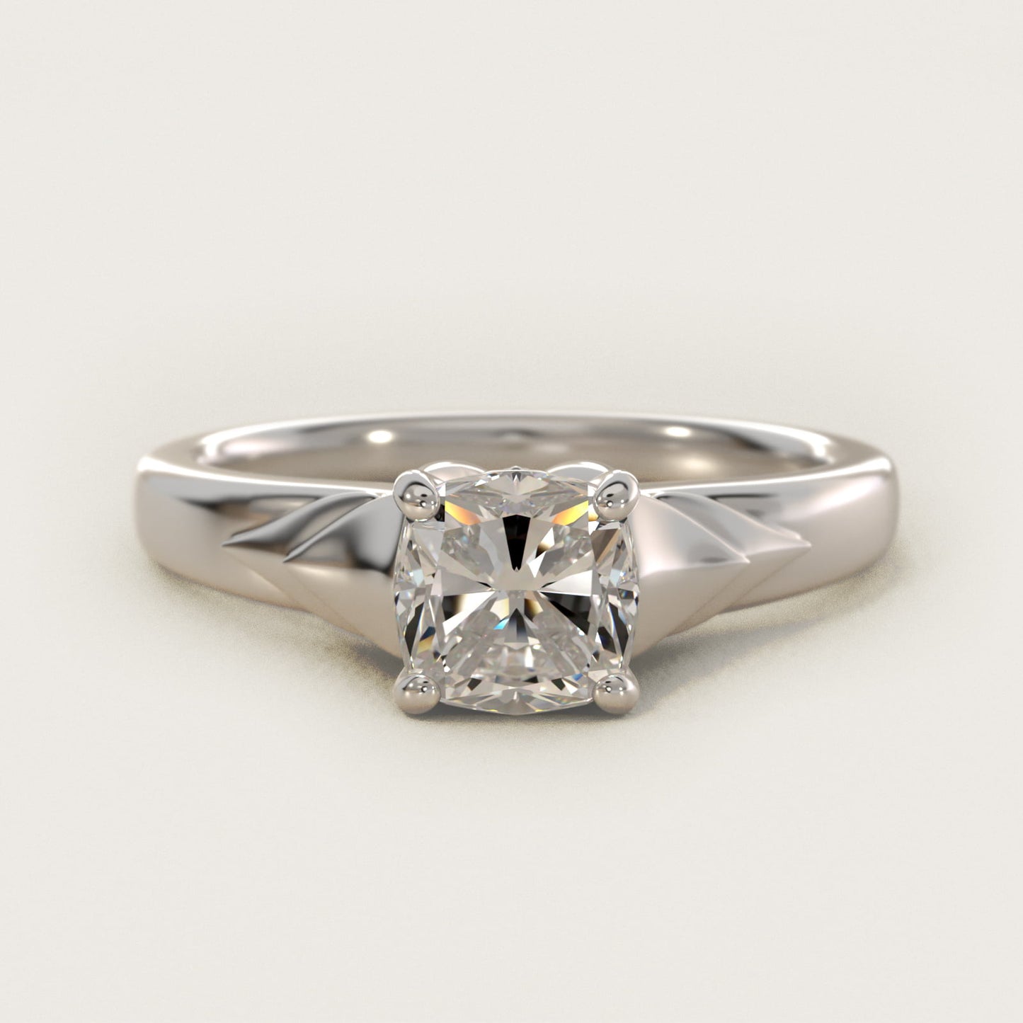 Chevron Solitaire Plus Engagement Ring in 14k White Gold - Cushion Center