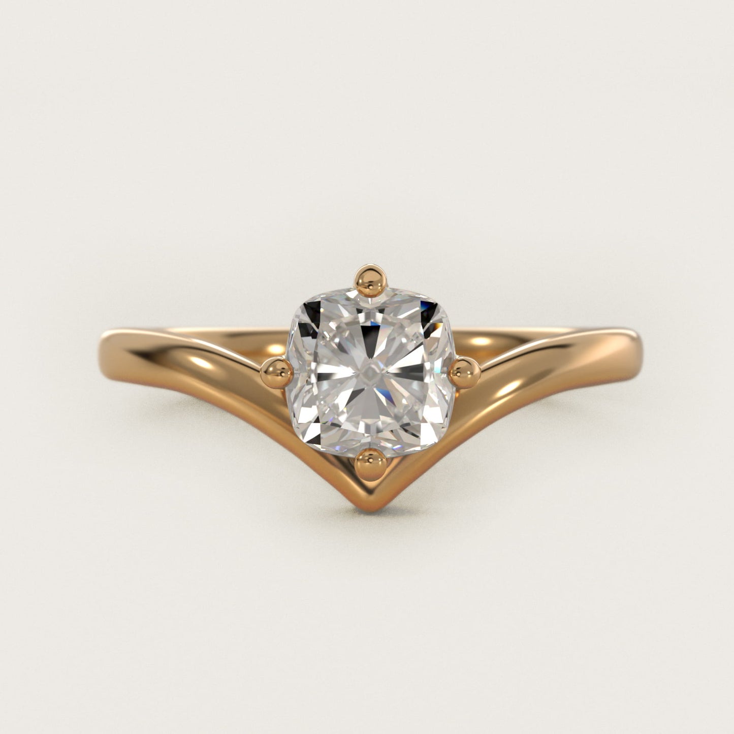 Chevron Solitaire Engagement Ring in 18k Yellow Gold - Cushion Center