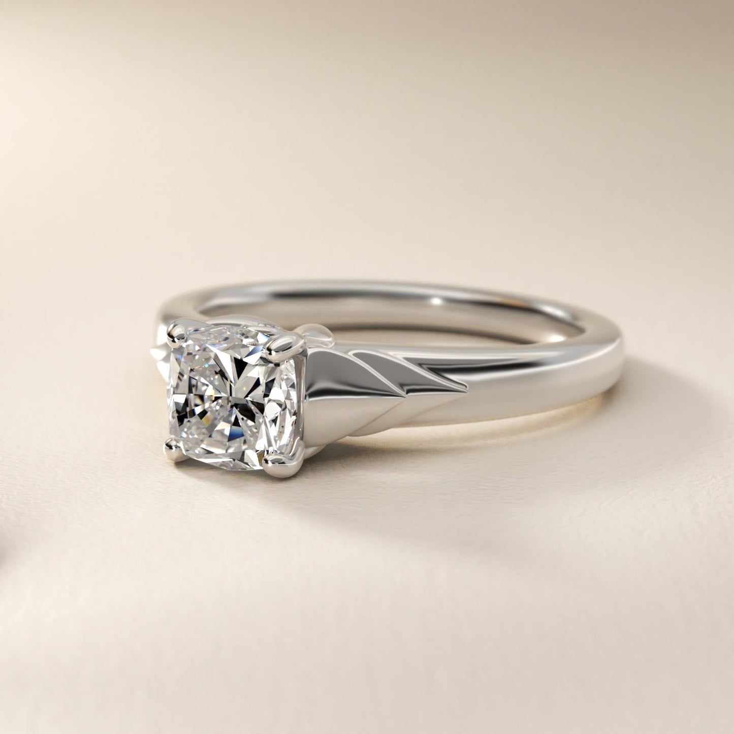 Chevron Solitaire Plus Engagement Ring in Platinum - Cushion Center