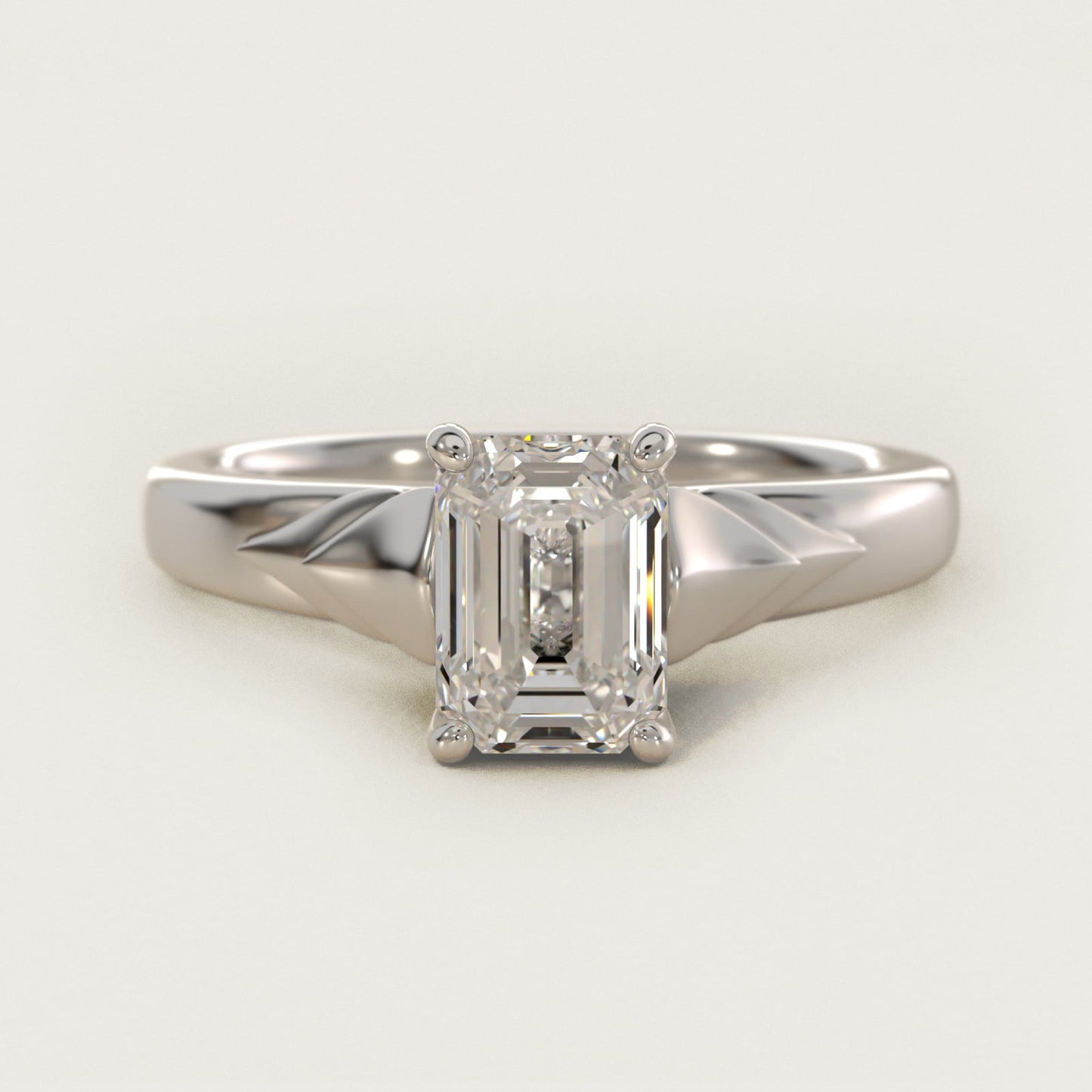 Chevron Solitaire Plus Engagement Ring in 18k White Gold - Emerald Center