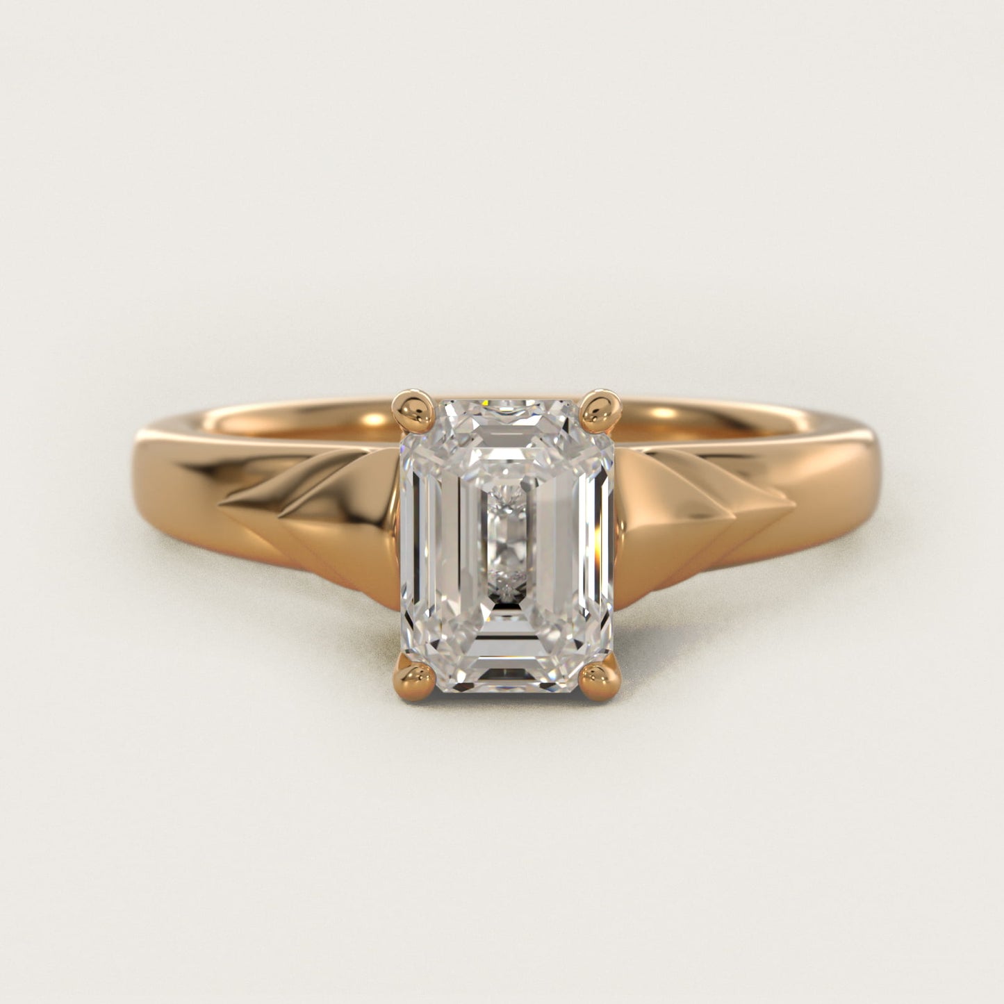 Chevron Solitaire Plus Engagement Ring in 14k Yellow Gold - Emerald Center