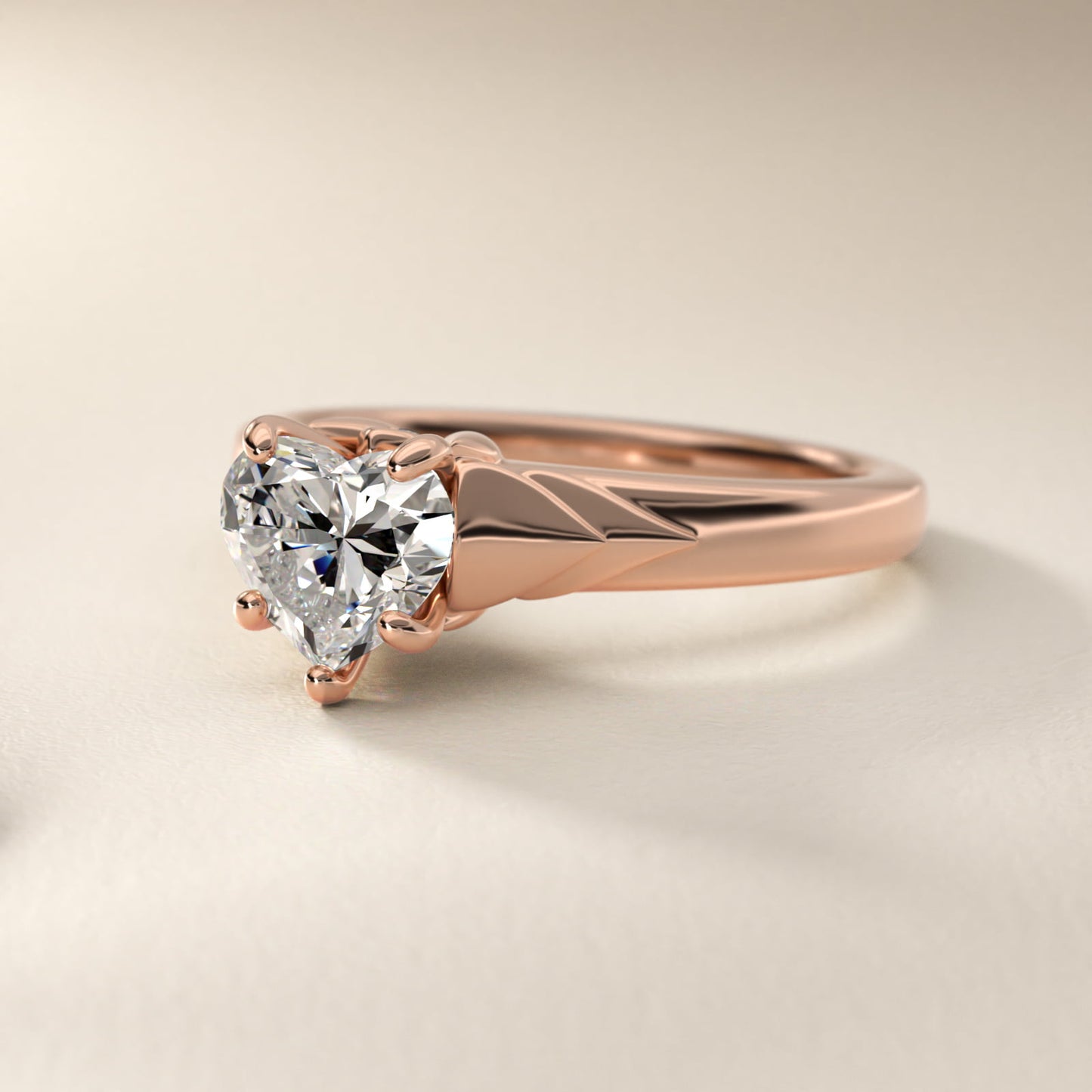 Chevron Solitaire Plus Engagement Ring in 14k Rose Gold - Heart Center