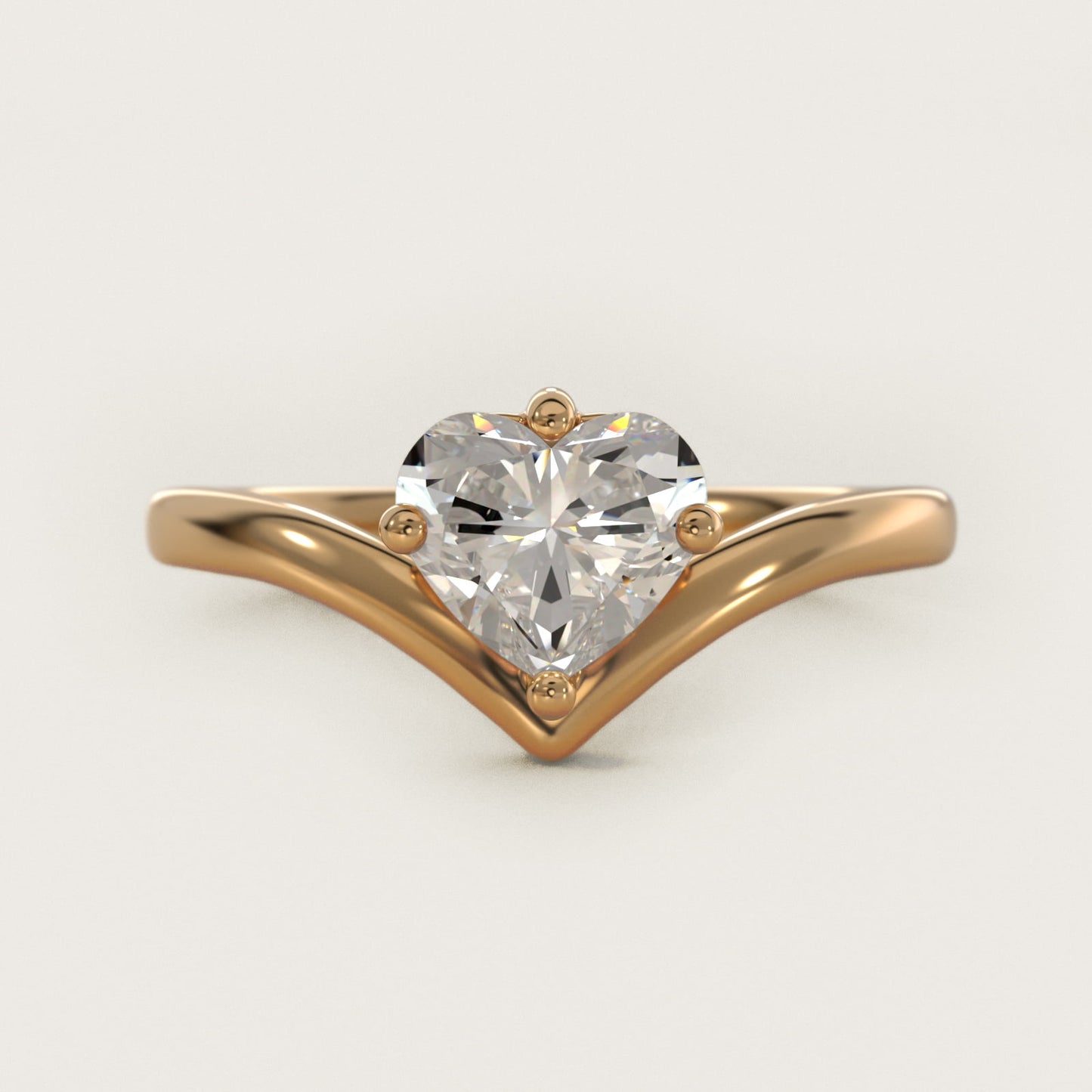 Chevron Solitaire Engagement Ring in 14k Yellow Gold - Heart Center