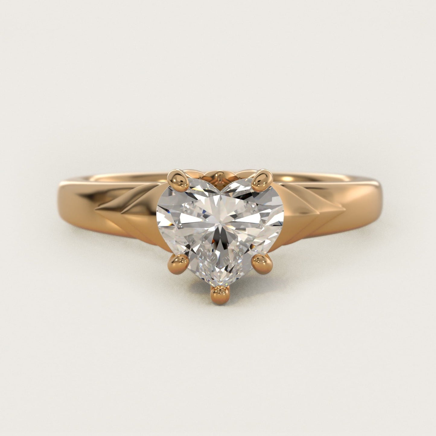 Chevron Solitaire Plus Engagement Ring in 18k Yellow Gold - Heart Center