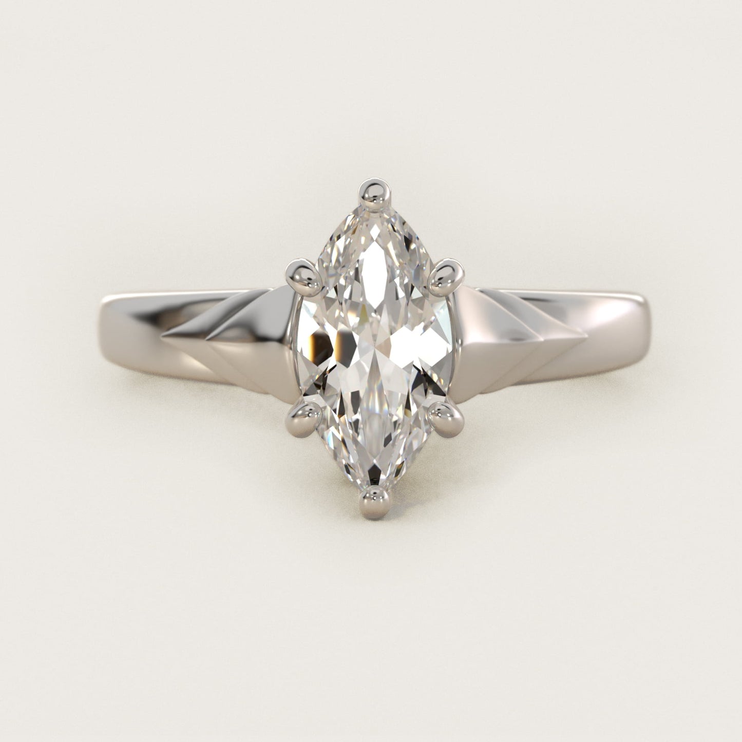 Chevron Solitaire Plus Engagement Ring in 14k White Gold - Marquise Center